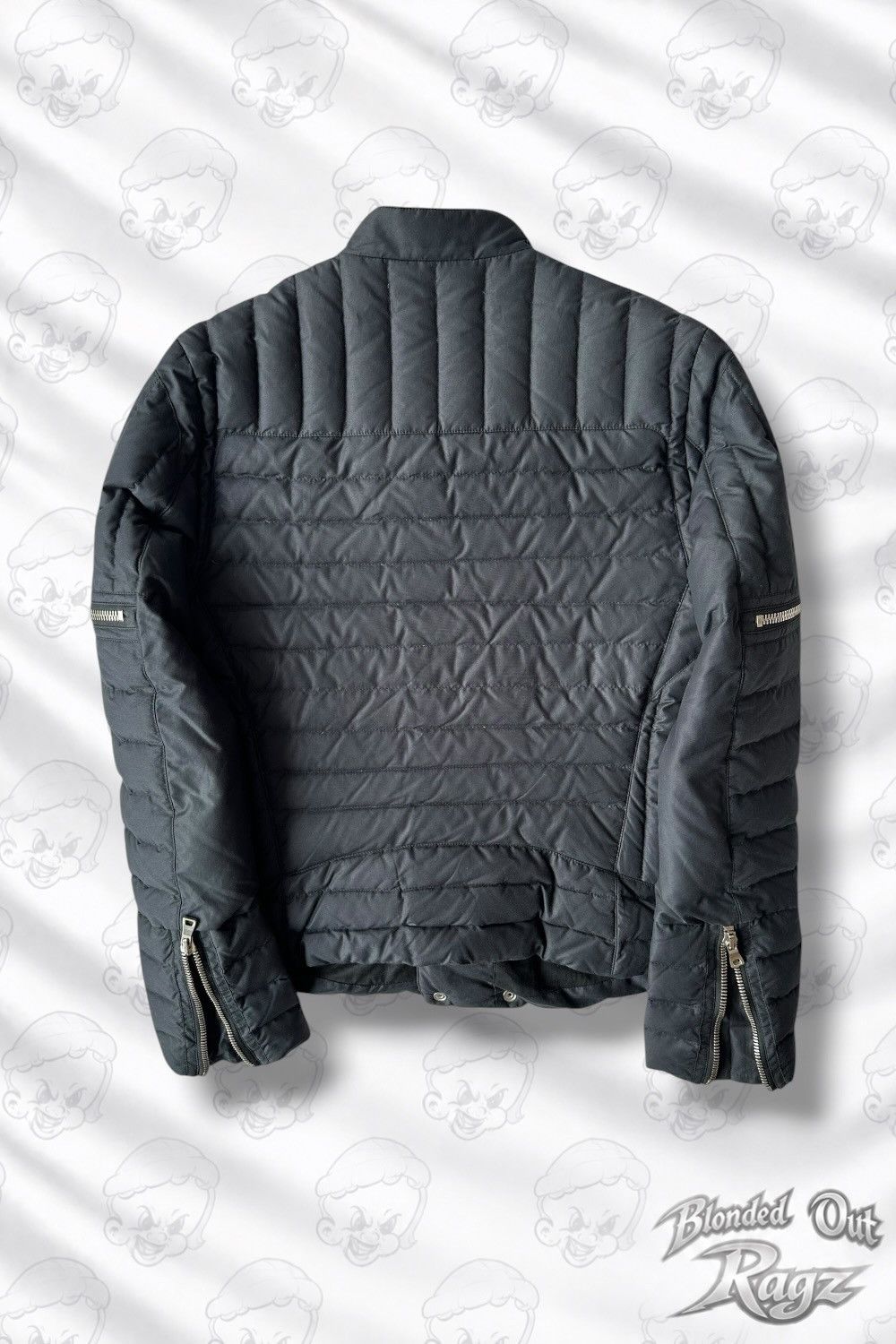 Balmain FW15 Balmain Zippered Black Quilted Biker Feather Jacket Size US M / EU 48-50 / 2 - 2 Thumbnail