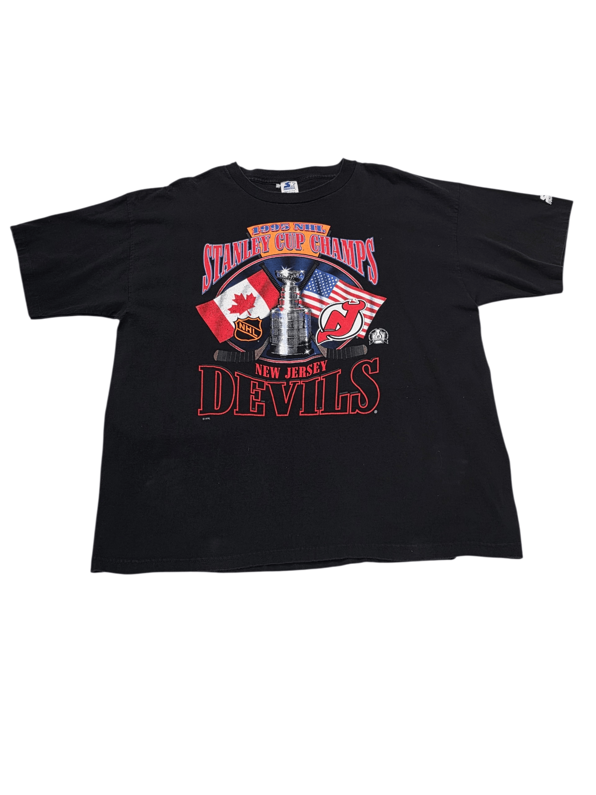 Starter 1995 New Jersey Devils Shirt Black Stanley Cup Champs NHL Size US XL / EU 56 / 4 - 1 Thumbnail