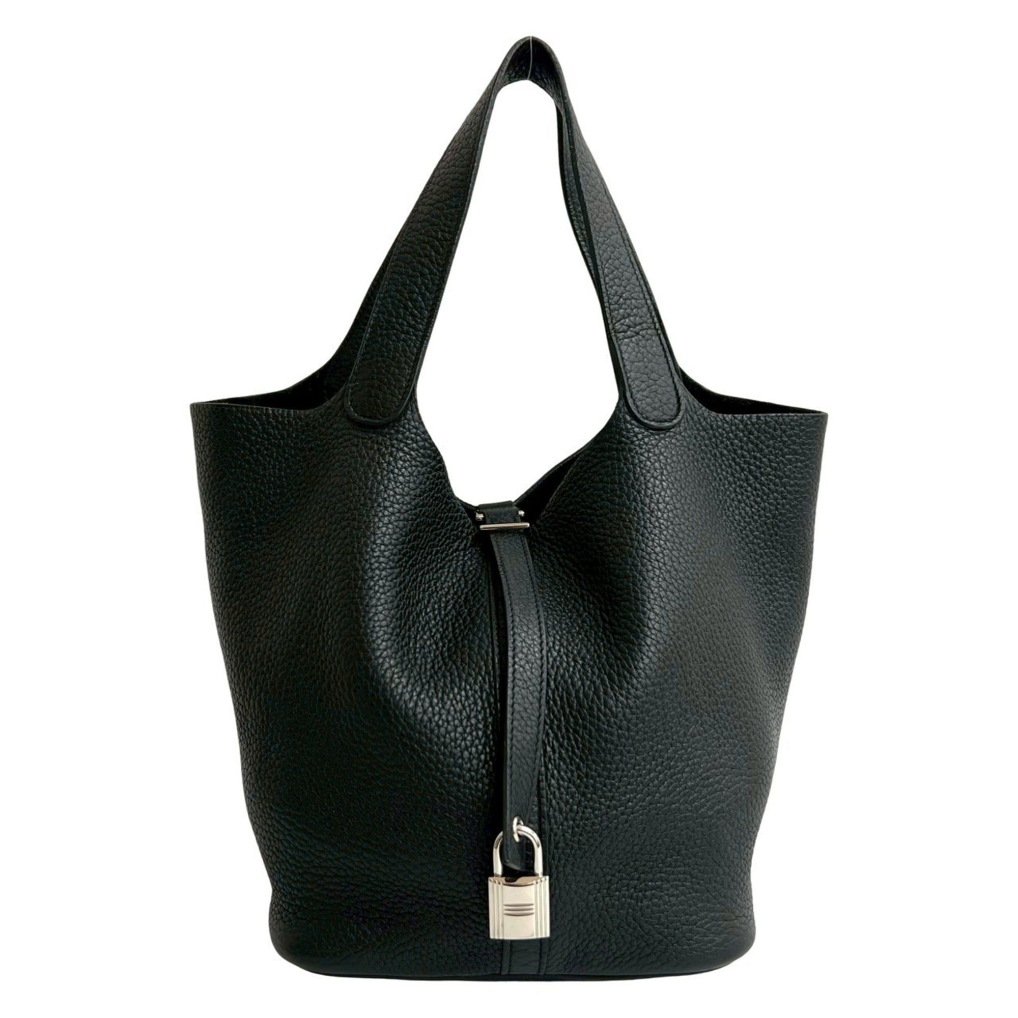 Hermes □N stamp HERMES Picotin Lock MM Taurillon Clemence Leather Handbag Mini Tote Bag Noir 27402 Size ONE SIZE - 1 Thumbnail