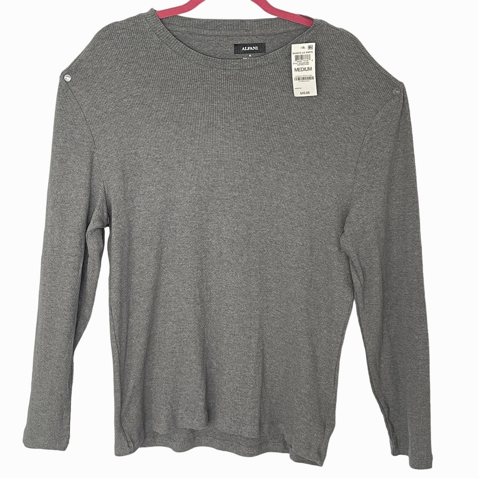 Alfani Alfani Knit Textured Crew Neck Long Sleeve Shirt Oxf Heather Size US M / EU 48-50 / 2 - 2 Thumbnail