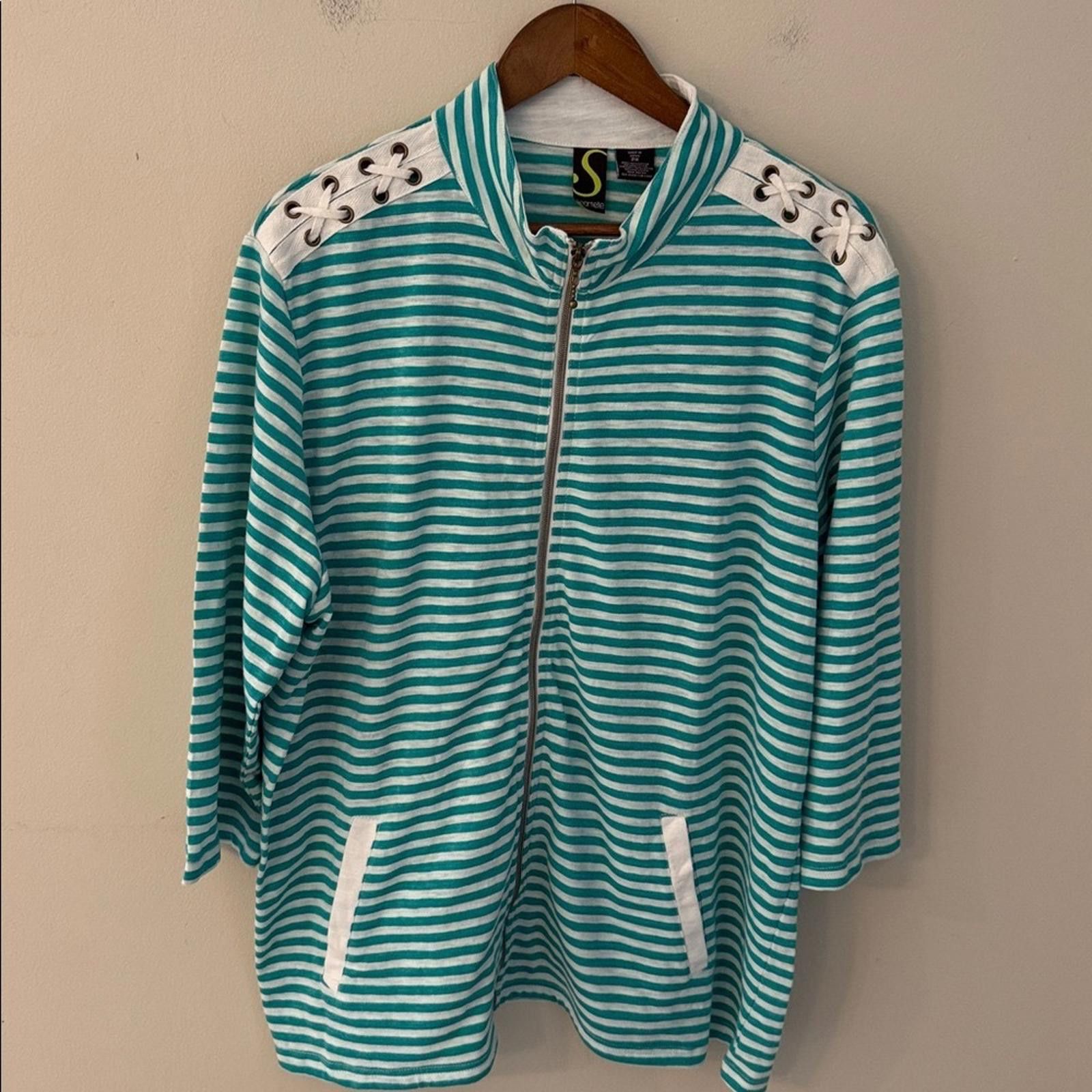 Other Sportelle Congo Green Striped Sweatshirt Jacket Plus Size 2X Size XXL / US 16-18 / IT 52-54 - 1 Thumbnail