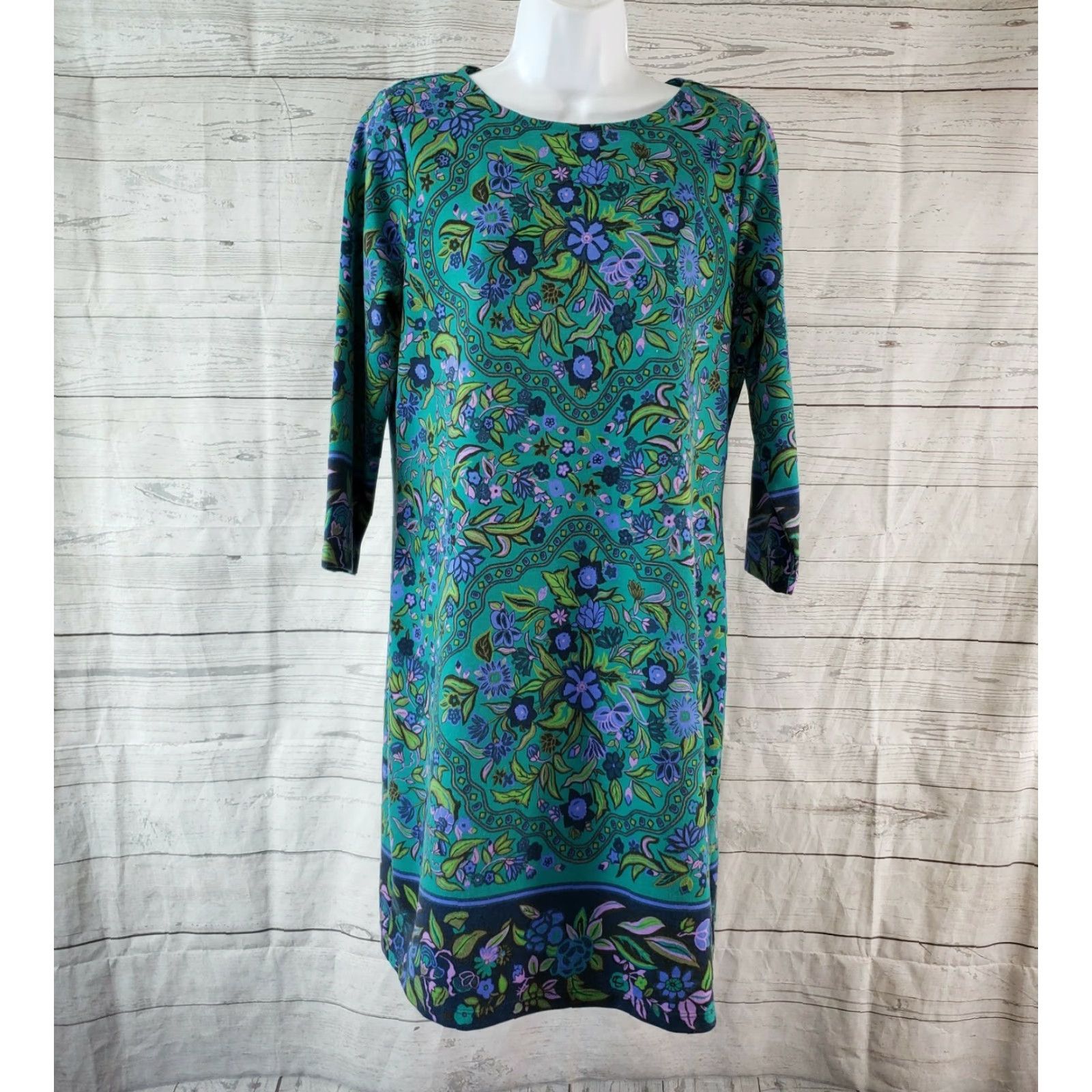 Isaac Mizrahi Isaac Mizrahi Womens Dress Small Green Floral 3/4 Sleeve Shift Pullover Casual Dress Size S / US 4 / IT 40 - 2 Thumbnail
