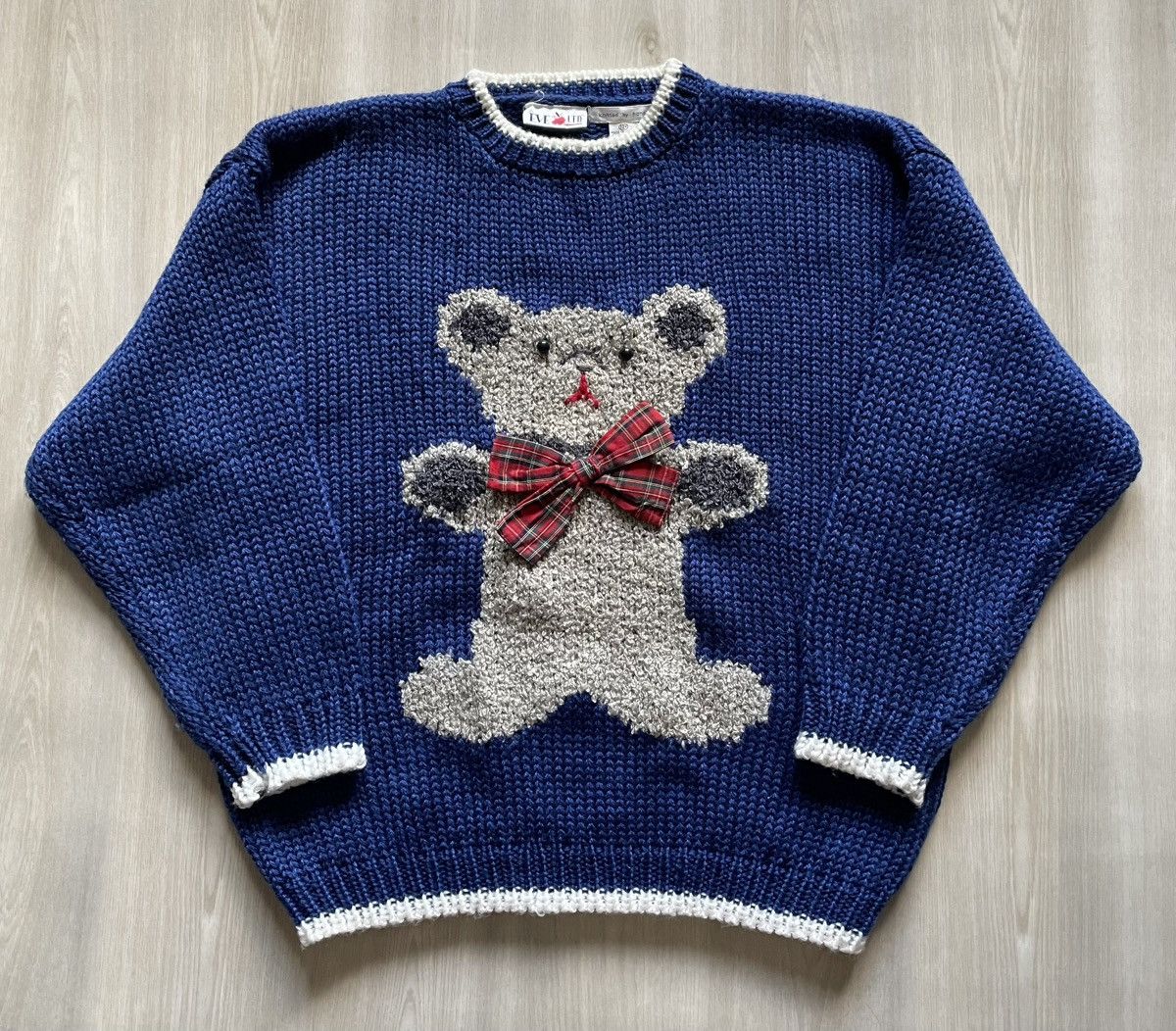 Vintage VTG 80s Eve Teddy Bear Sweater Hand Knit Christmas Sz 22 Size XXL / US 16-18 / IT 52-54 - 1 Thumbnail