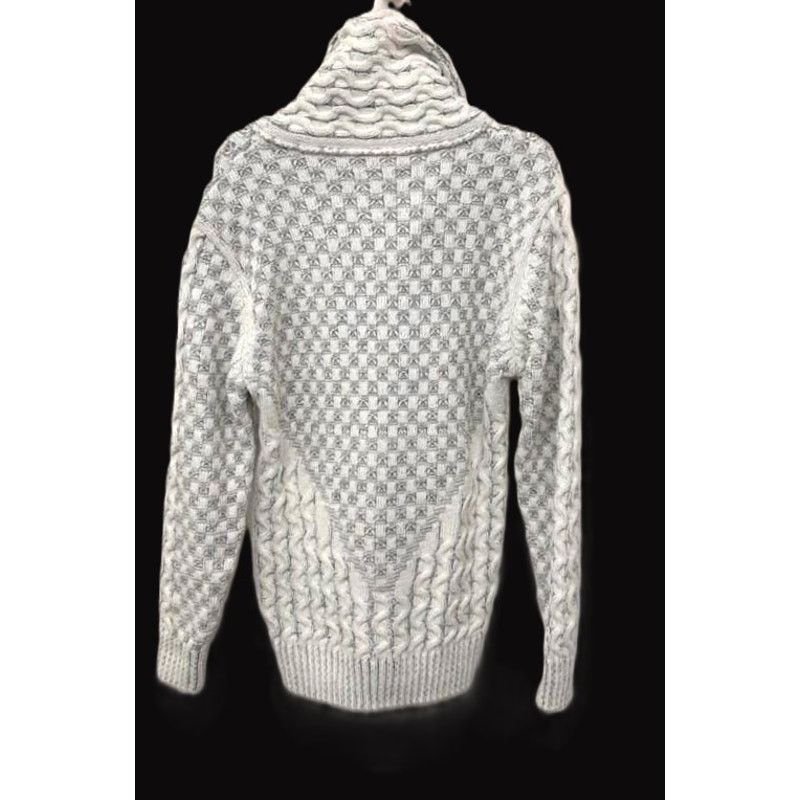 Designer Leif Nelson Ecru Grey Shawl Collar Buckle Strap Cardigan M Size US M / EU 48-50 / 2 - 4 Thumbnail