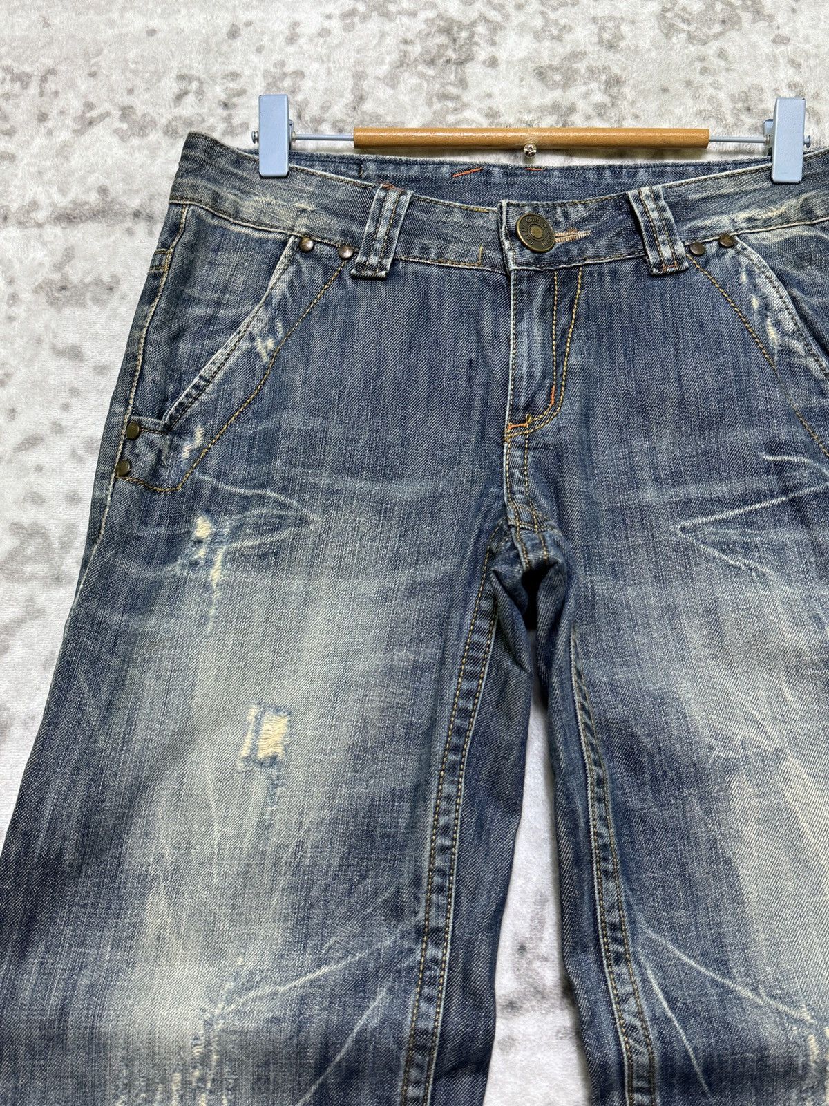 Le Grande Bleu (L.G.B.) Vintage Lolita Mud Wash Wide Leg Distressed Clawmark Denim Size US 30 / EU 46 - 4 Thumbnail