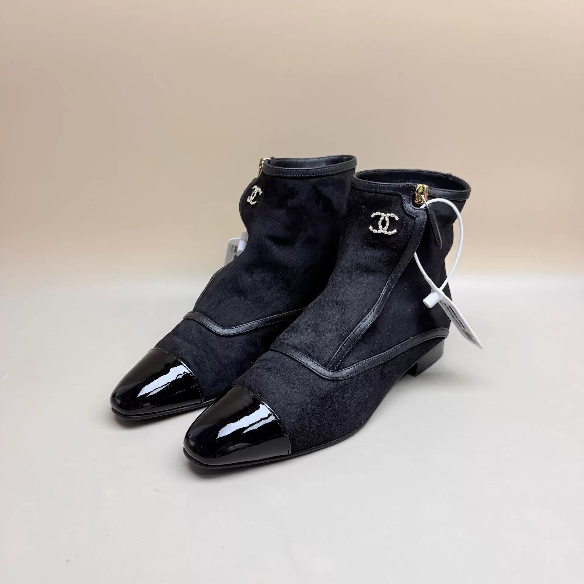 Chanel CHANEL Black Gold CC Suede Short Boots 37 99 New Size US 6.5 / IT 36.5 - 1 Thumbnail
