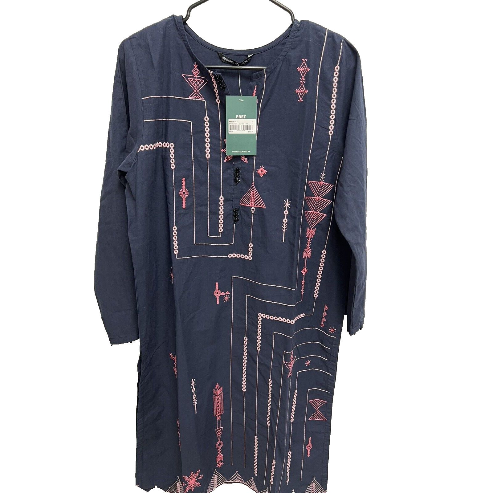 & Other Stories Beechtree Embroidered Shirt Navy Size 10 Women Dress A000651 Size L / US 10 / IT 46 - 3 Thumbnail