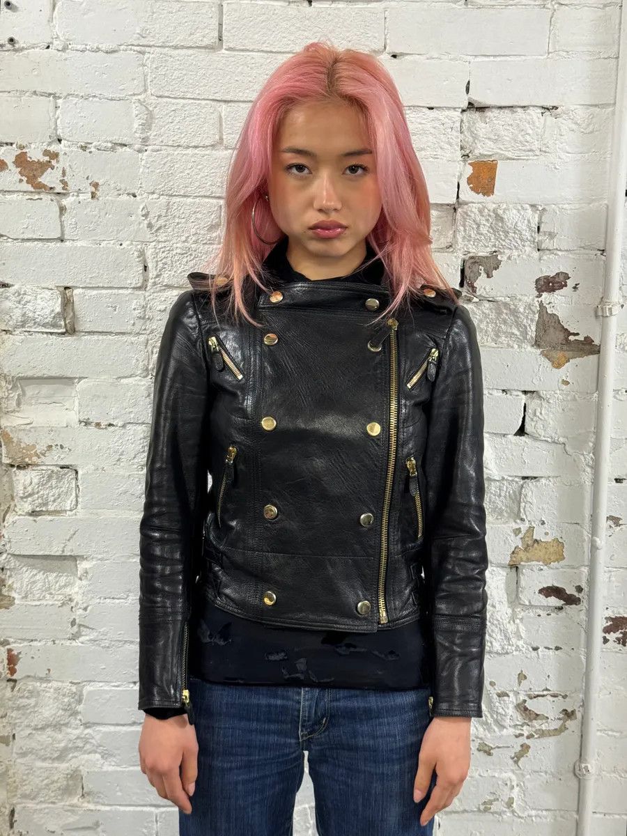 Gucci 2010s Gucci Black Leather Gold-Studded Biker Jacket Size XS / US 0-2 / IT 36-38 - 1 Thumbnail