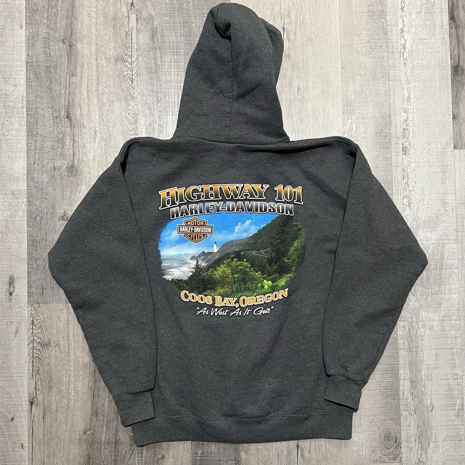 Harley Davidson Harley Davidson Grey Full Zip Biker Hoodie Coos Bay Oregon Size US M / EU 48-50 / 2 - 1 Thumbnail
