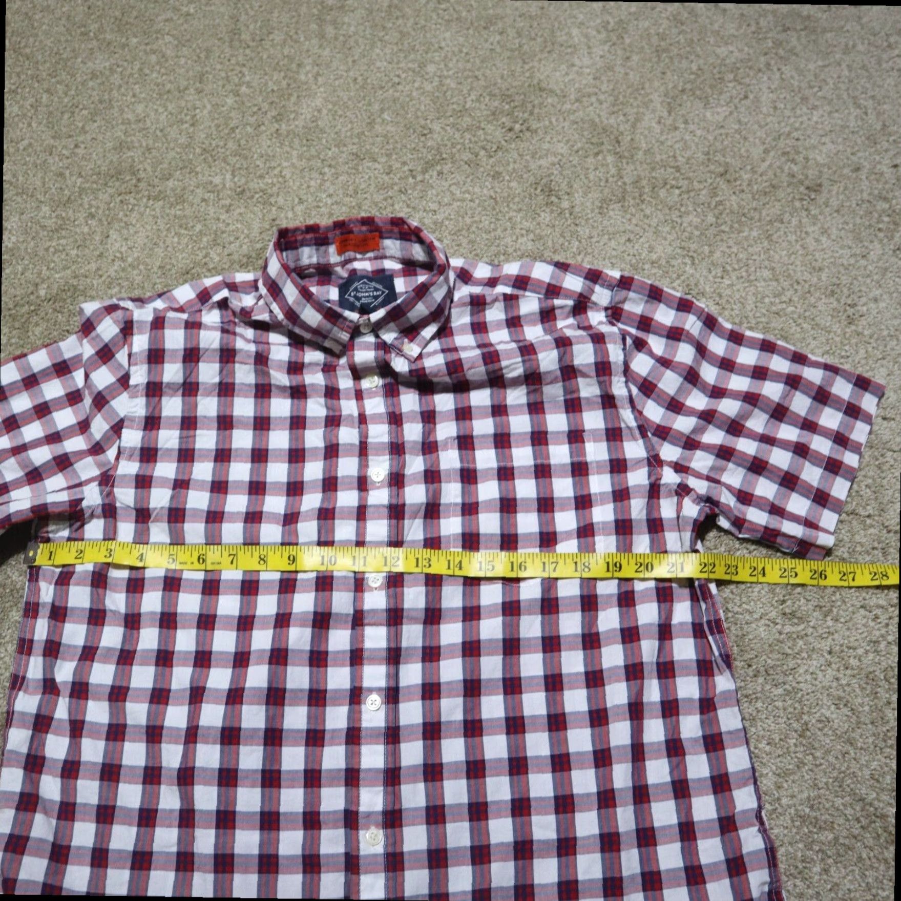 Vintage St John's Bay Plaid Button Down Shirt Mens Large L Red White Long Sleeve Cotton Size US L / EU 52-54 / 3 - 4 Thumbnail