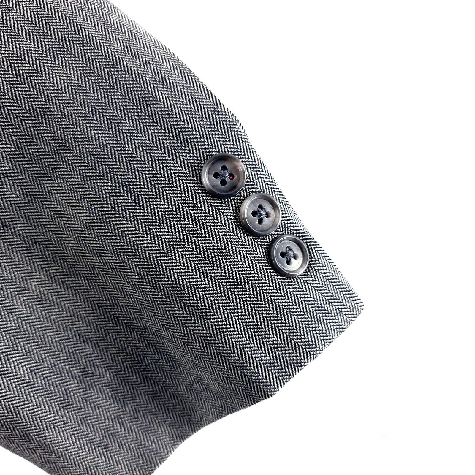 Alan Flusser Alan Flusser Silk Worsted Wool Gray Herringbone 2 Button Bla Size 40R - 3 Thumbnail