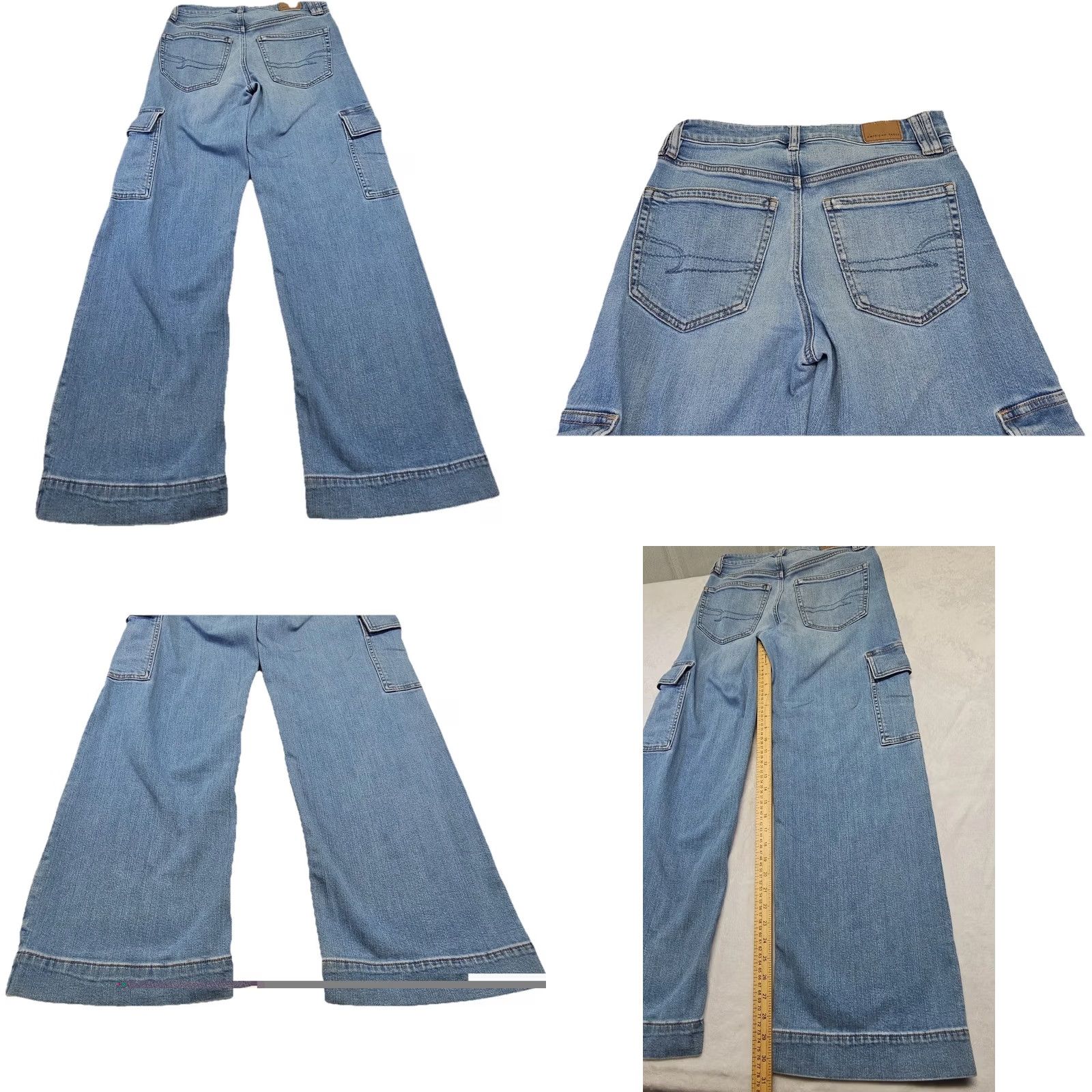 American Eagle Outfitters VINTAGE American Eagle Outfitters Y2K Wide Leg Cargo Jeans Womens 2 Light Wash Carpenter Baggy Size 42" / US 20 - 8 Thumbnail