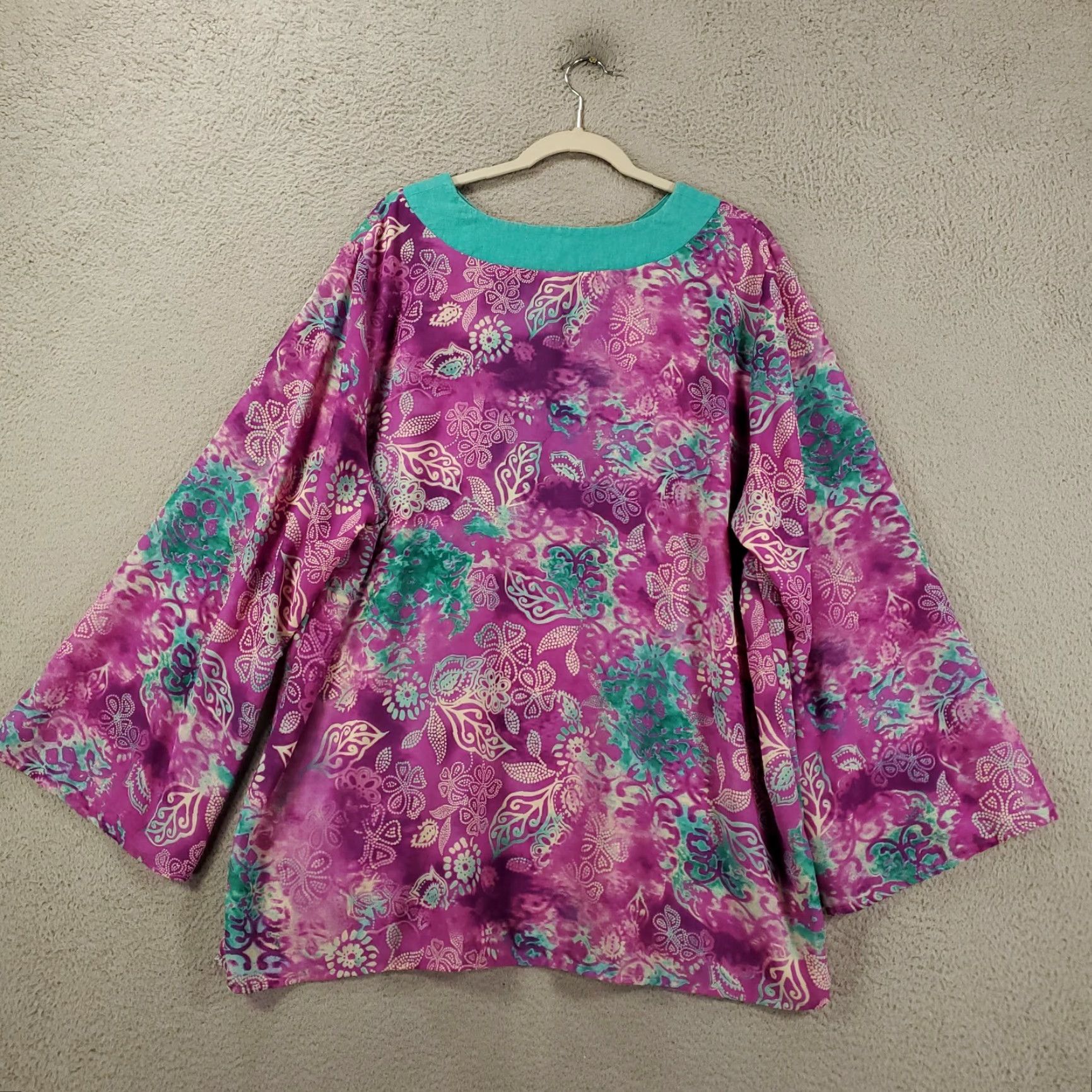 Vintage Maggie Barnes Top Womens 1X Purple Blue Half Button Up Popover Floral Tunic READ Size XL / US 12-14 / IT 48-50 - 6 Thumbnail