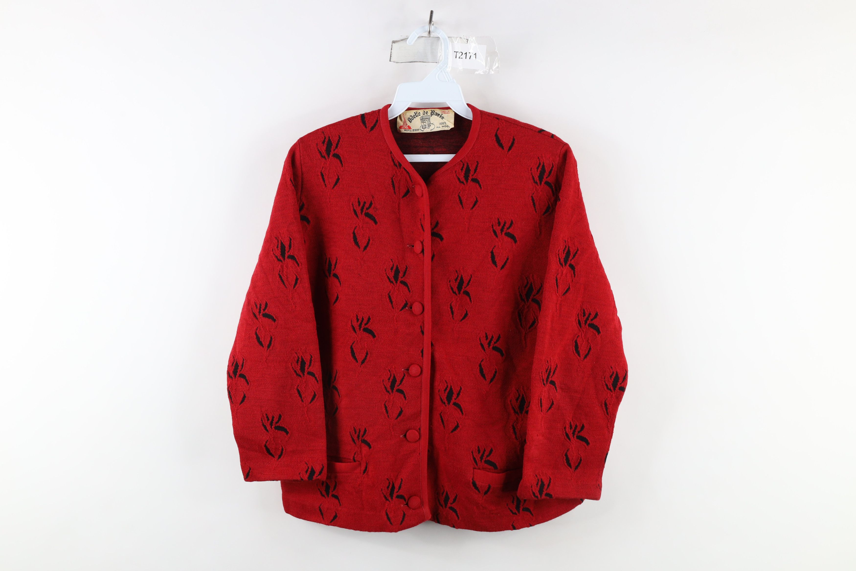 Vintage Vintage 50s 60s Rockabilly Flower Cardigan Sweater Paris Red Size S / US 4 / IT 40 - 1 Thumbnail