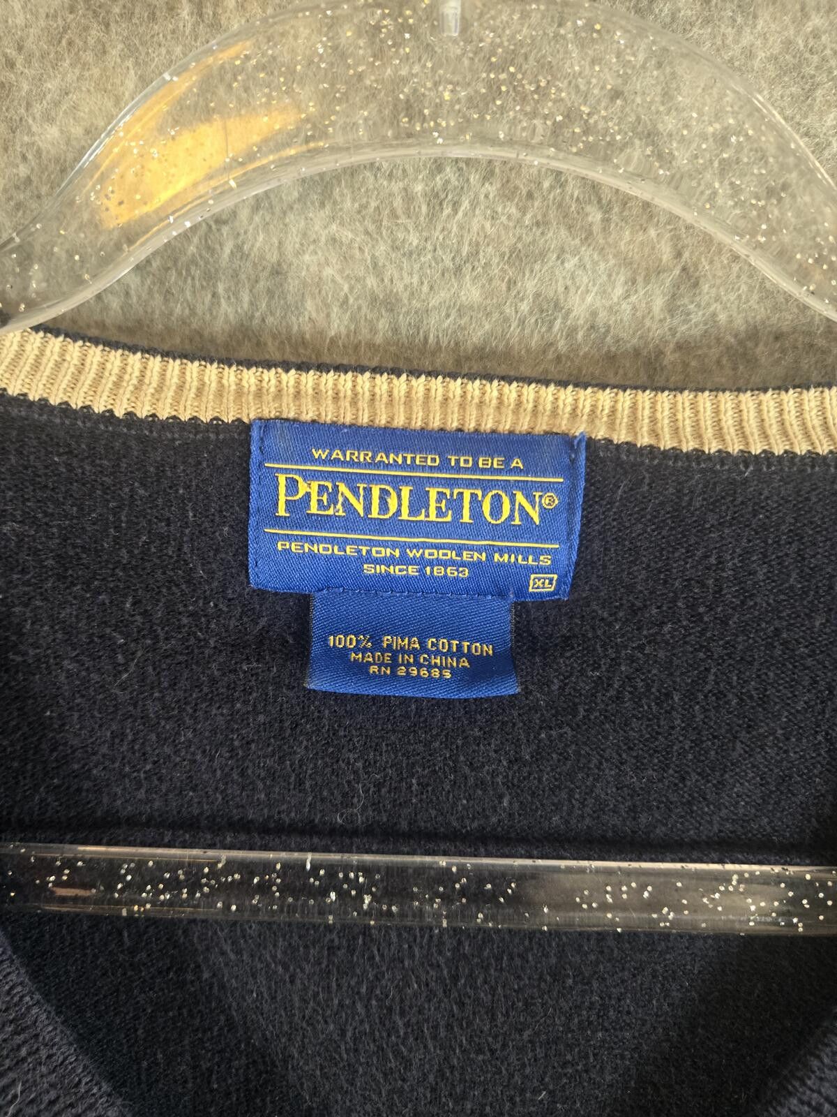 Pendleton Pendleton XL Navy V-Neck Pima Cotton Pullover Sweater Size US XL / EU 56 / 4 - 4 Thumbnail