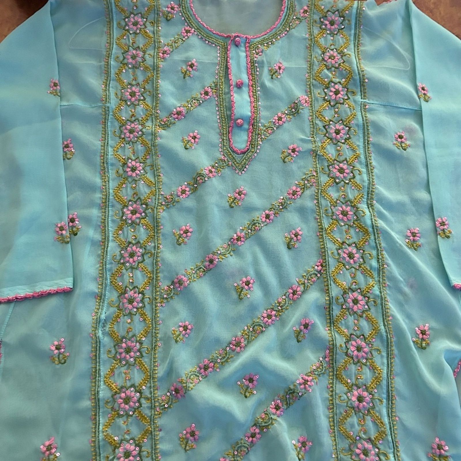 & Other Stories Sheer blue with pink embroidery women’s large kurta top Size M / US 6-8 / IT 42-44 - 1 Thumbnail