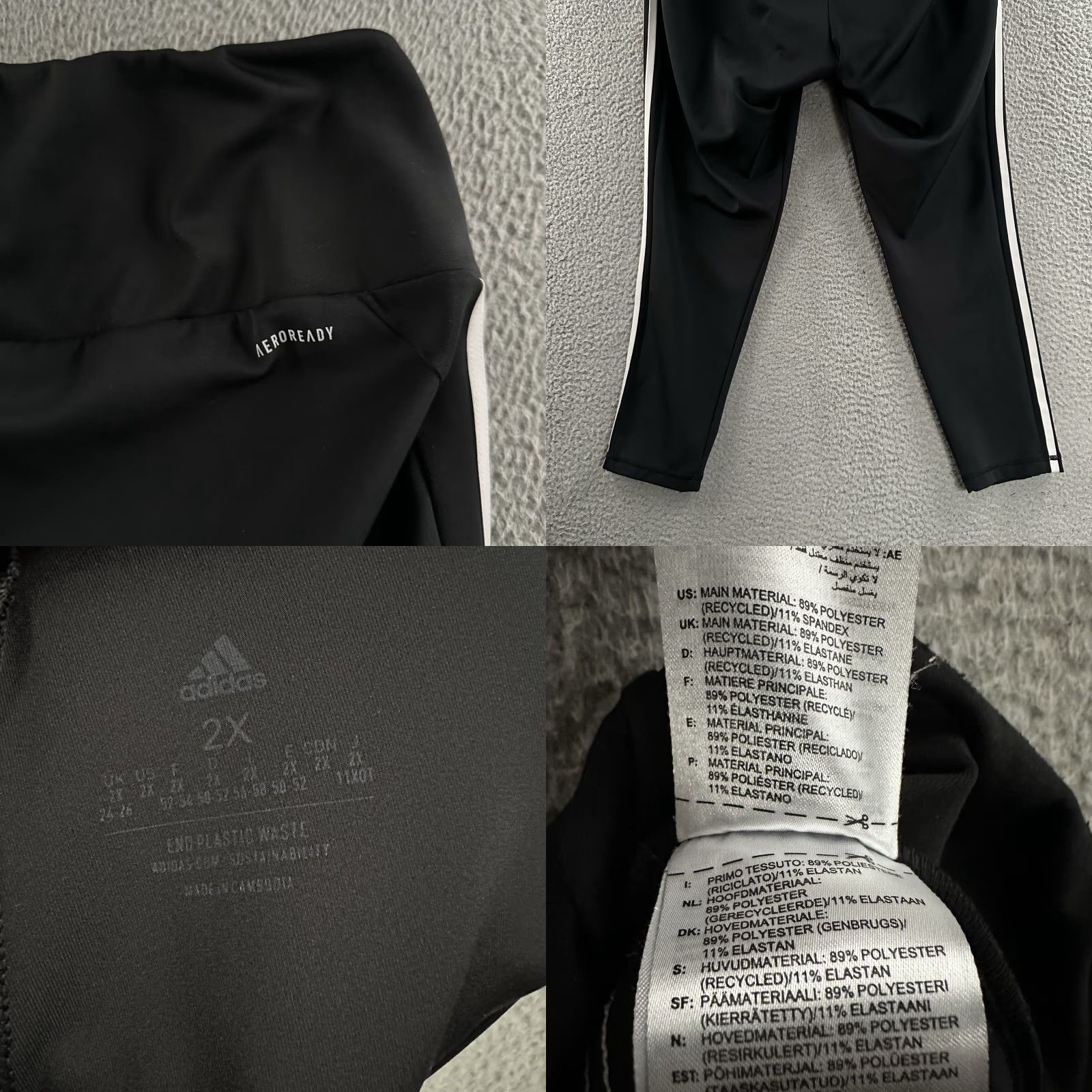 Adidas Adidas Womens Pants Black 2X Aeroready Pull On Striped Polyester Tapered Ankle Pockets Size 40" / US 18 - 9 Thumbnail