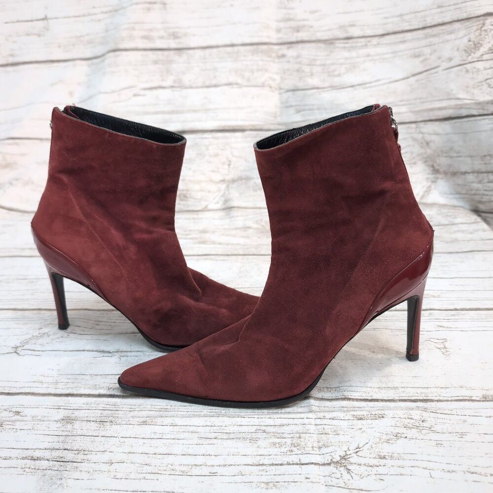 Giorgio Armani Giorgio Armani Suede Stiletto Ankle Boots Burgundy Pointed Size US 7 / IT 37 - 6 Thumbnail