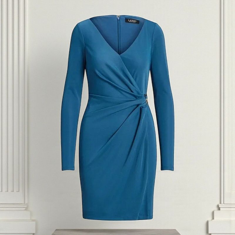 Ralph Lauren NWT - Ralph Lauren Ring Trim Blue V-neck Cocktail Dress 4 Size S / US 4 / IT 40 - 8 Thumbnail