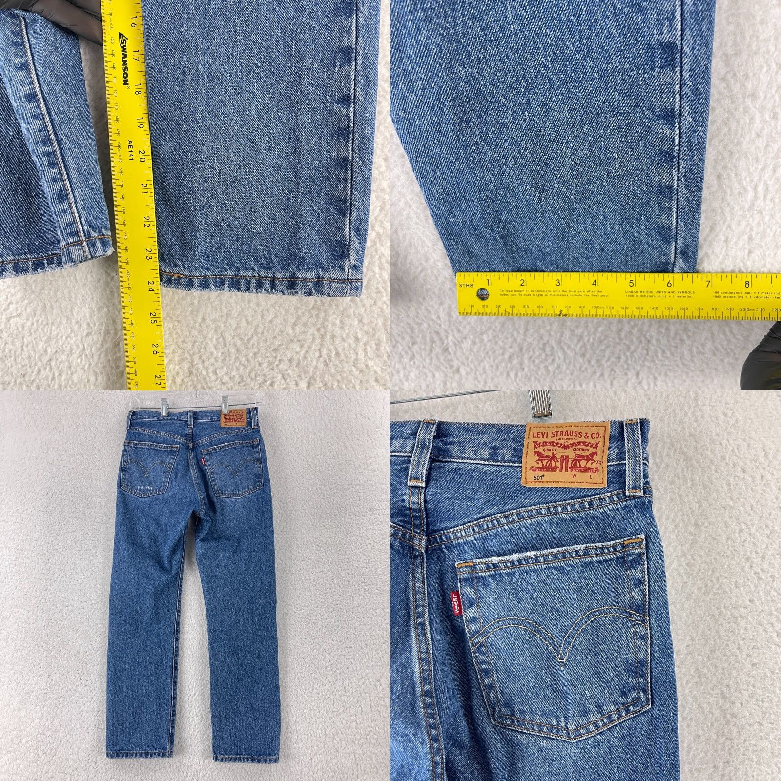 Levi's Levi's 501 Jeans Womens Mid-Rise Distressed Straight Blue Denim 25 Regular 5-Pocket Retro 90s USA 100% Cotton Blue Denim Vintage: No Size 42" / US 20 - 9 Thumbnail