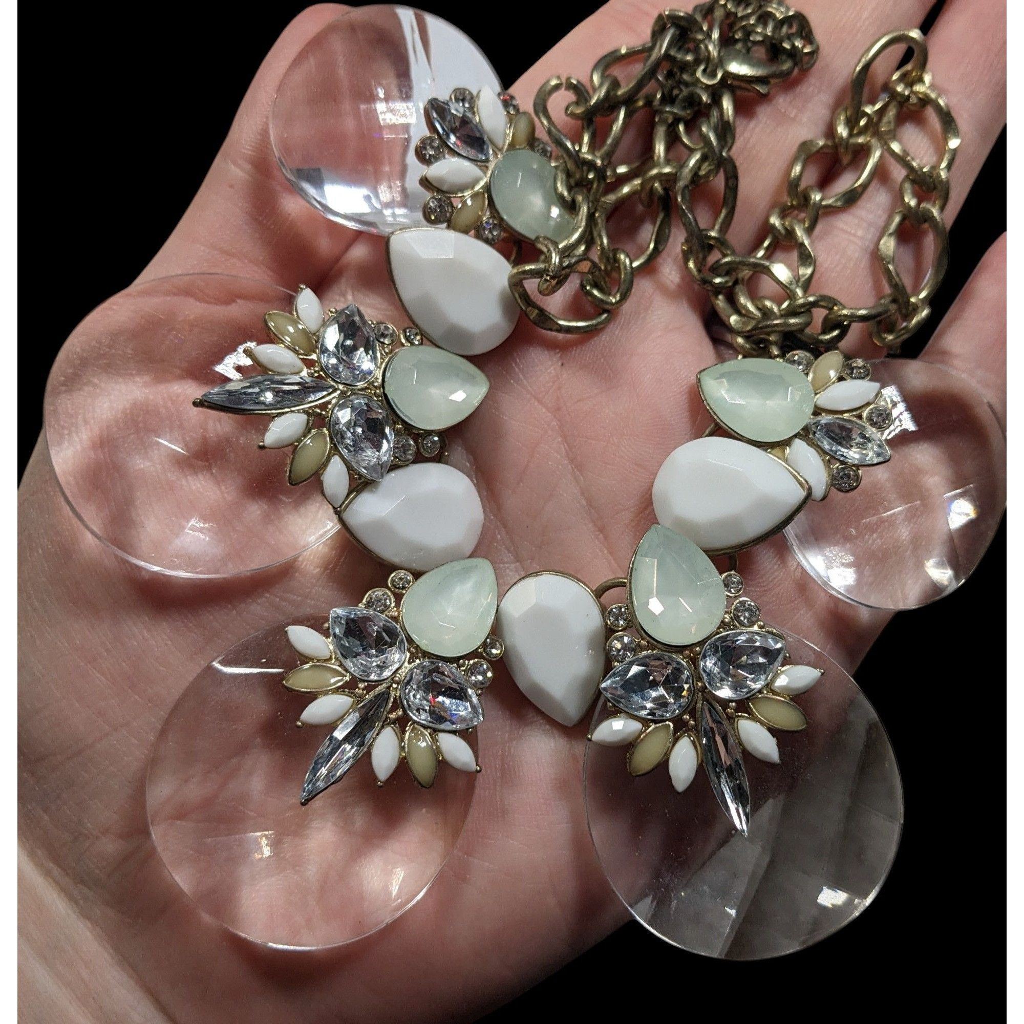Other Chunky Glam White And Clear Gemmed Statement Necklace Size ONE SIZE - 6 Thumbnail