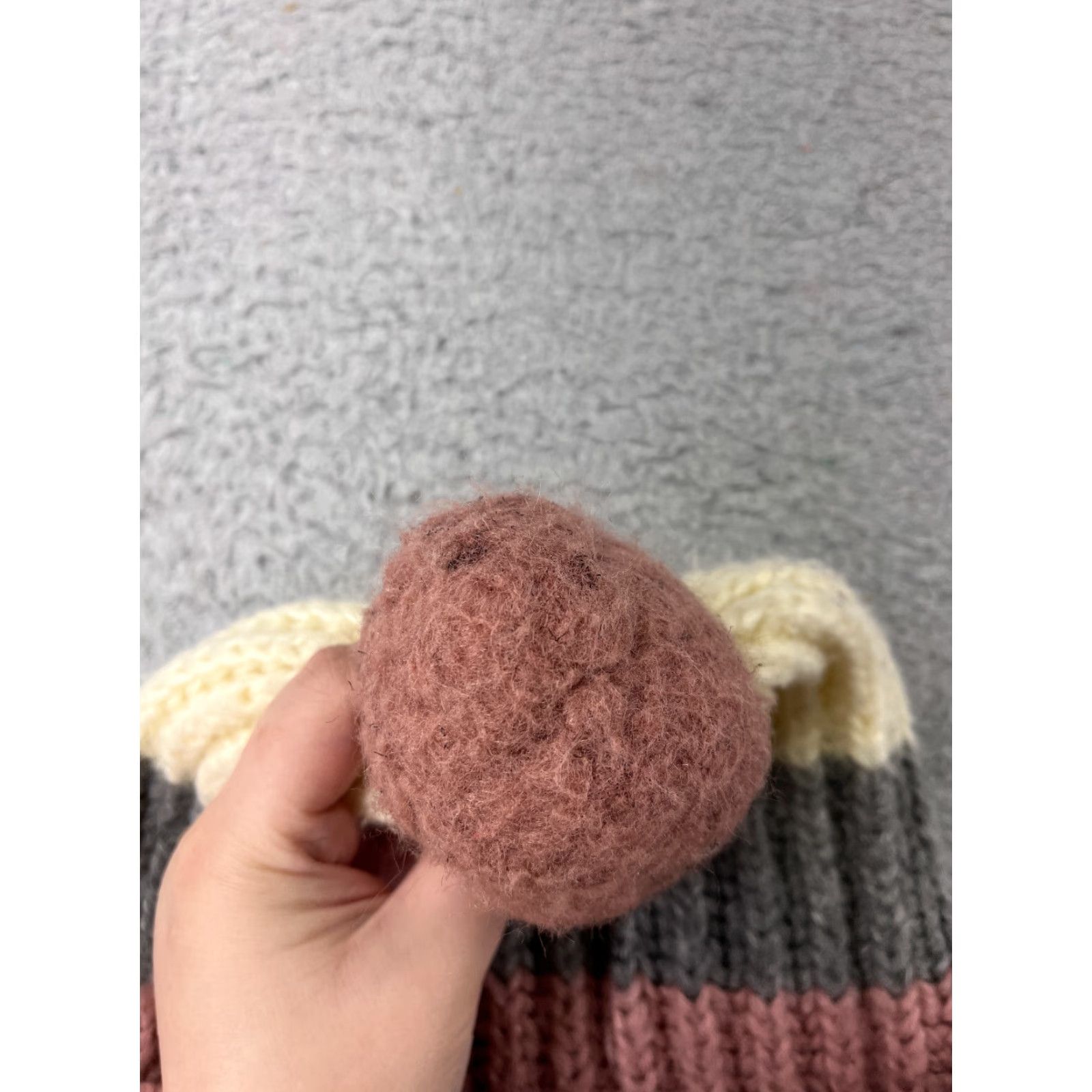 Pinko Unbranded Beanie Toque Womens One Size Pink Gray Ivory Knit 100% Acrylic Faux Fur Pom Size ONE SIZE - 2 Thumbnail
