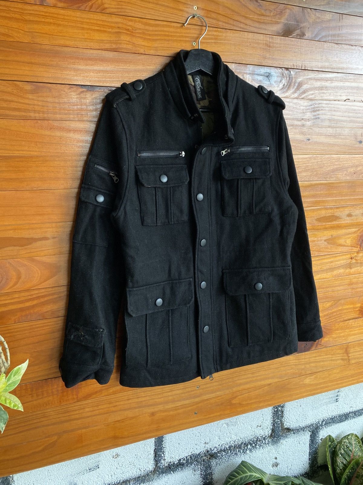 Japanese Brand Vintage Military-Style Black Wool Jacket with Camo Lining Size US M / EU 48-50 / 2 - 5 Thumbnail