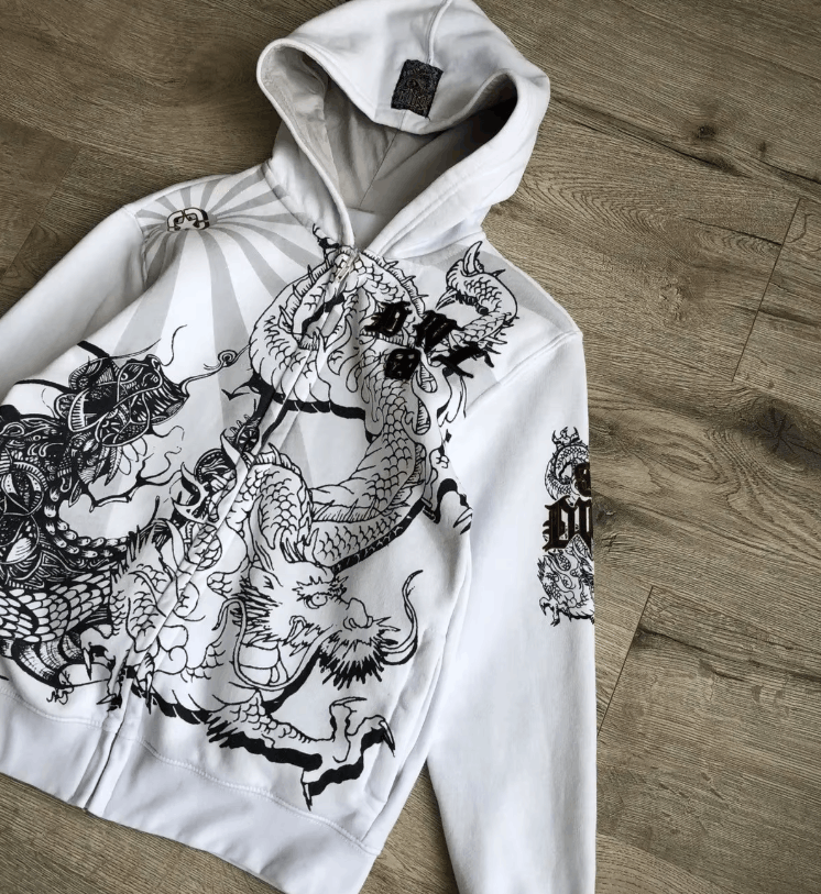 Japanese Brand Y2K Chinese Dragon Ink Wash Print Hooded Zip Up Size US L / EU 52-54 / 3 - 7 Thumbnail