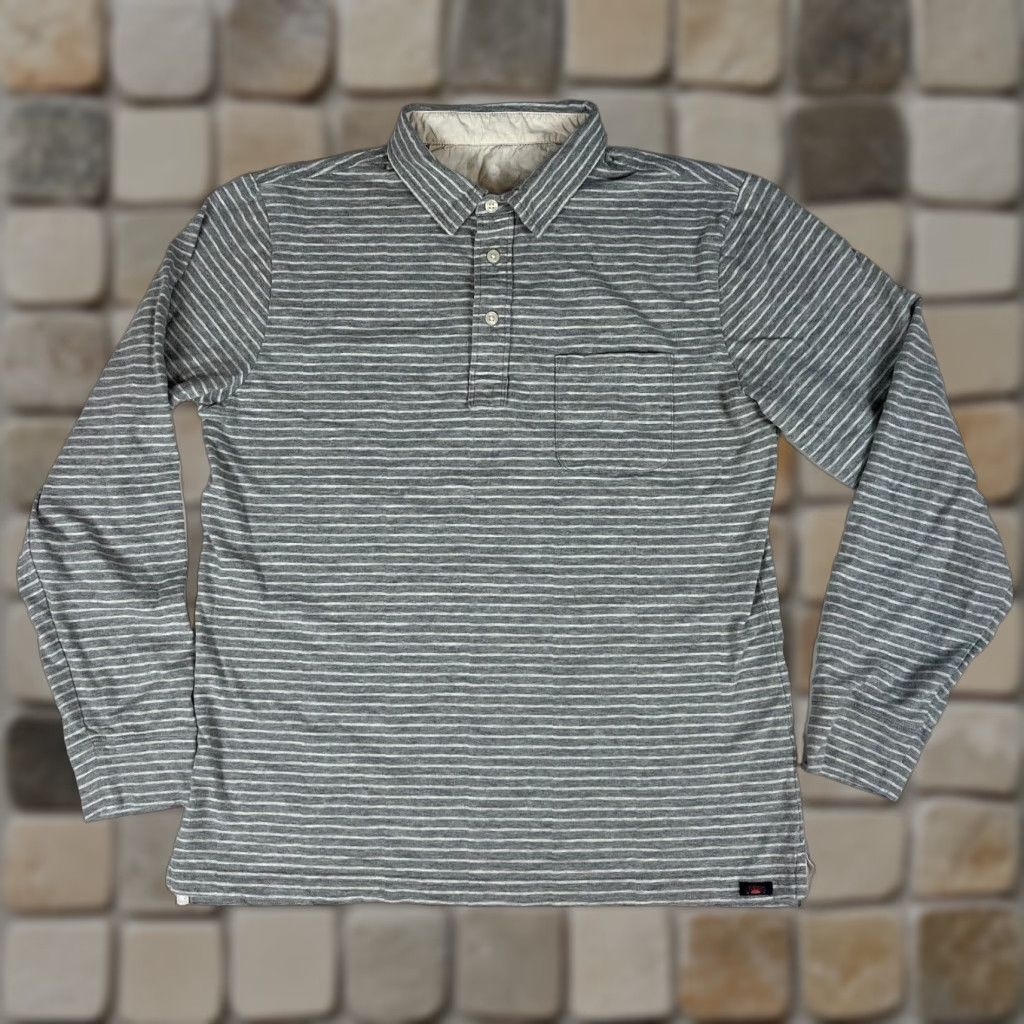 Faherty Faherty Men's Long Sleeve Luxe Polo Shirt Striped Gray M Size US M / EU 48-50 / 2 - 1 Thumbnail