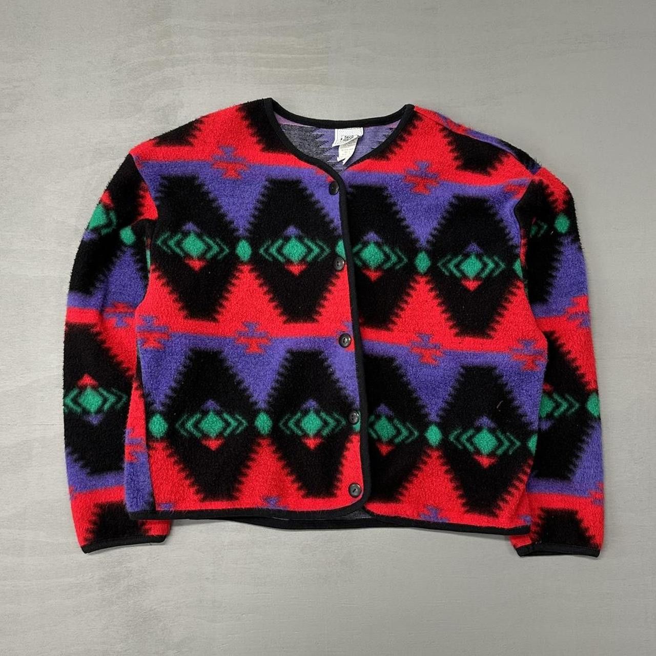 Vintage Vintage 80s Aztec Cardigan David Wayne Fleece Sweater Large Size L / US 10 / IT 46 - 1 Thumbnail