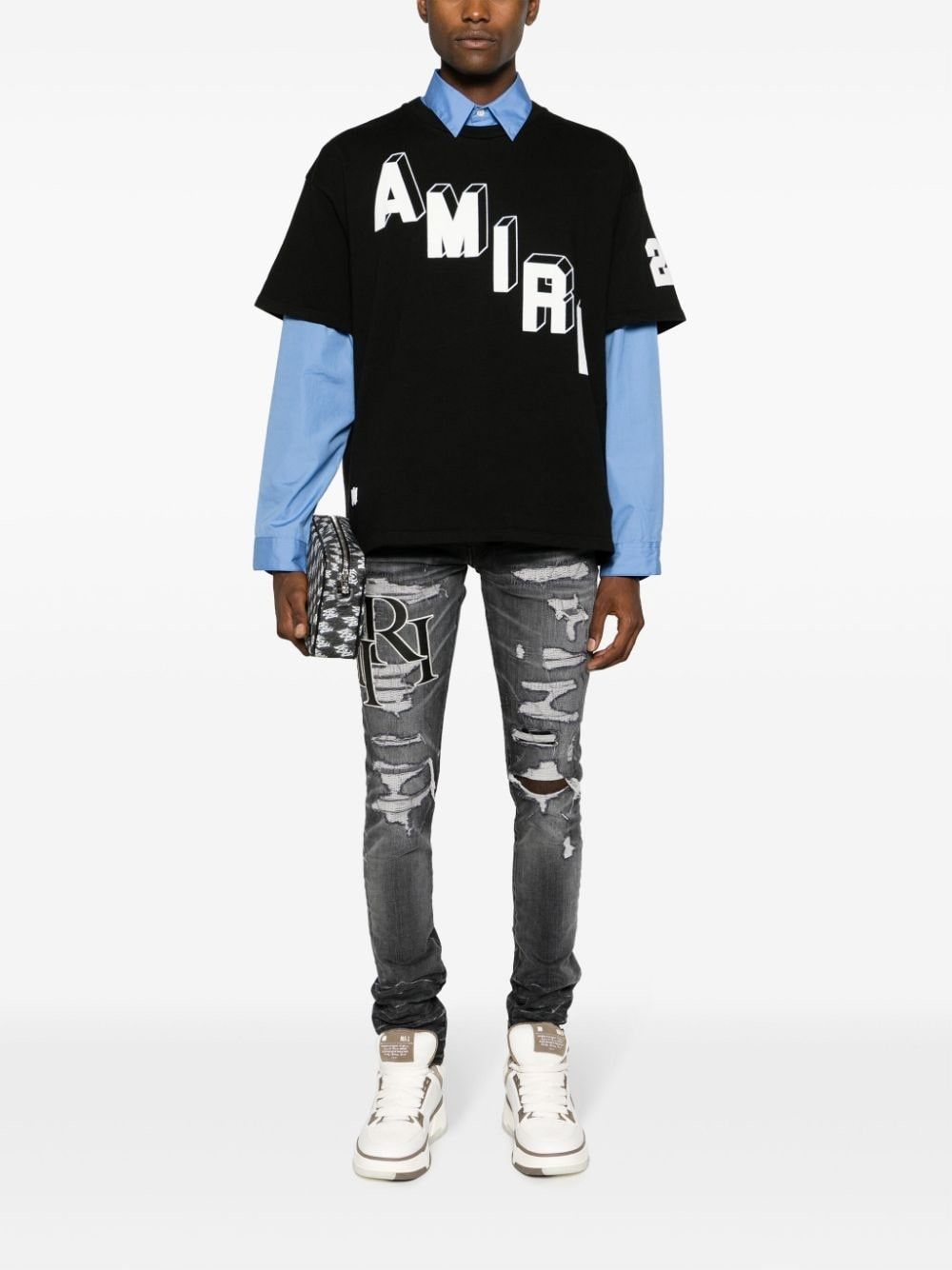 Amiri o1w1db11224 Logo-Print Ripped Skinny Jean Anthracite Grey Size US 30 / EU 46 - 2 Thumbnail