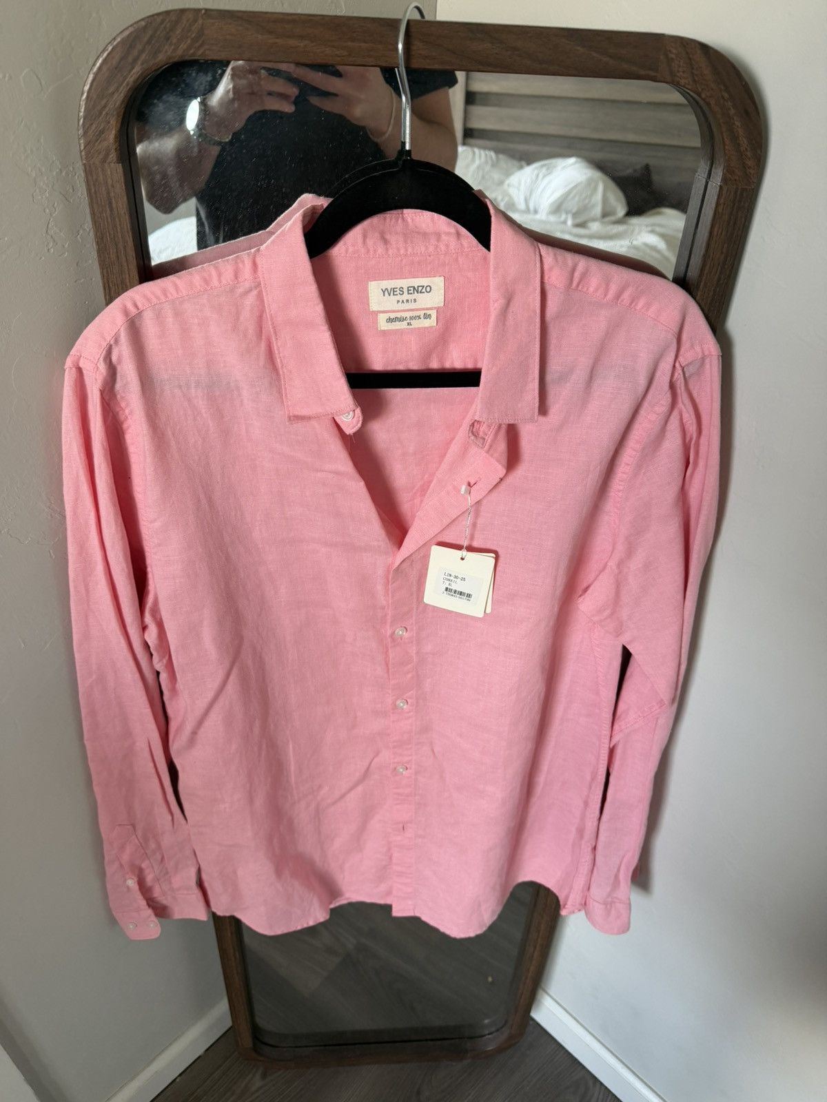 Other Yves Enzo Paris 100% Linen Button Up Shirt Pink Size US XL / EU 56 / 4 - 1 Thumbnail