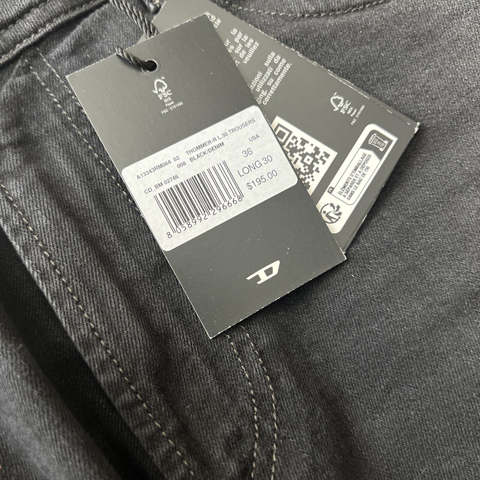 Diesel Diesel Mens Thommer Slim Fit Jeans RM064 Black Size 36/30 Size US 36 / EU 52 - 7 Thumbnail