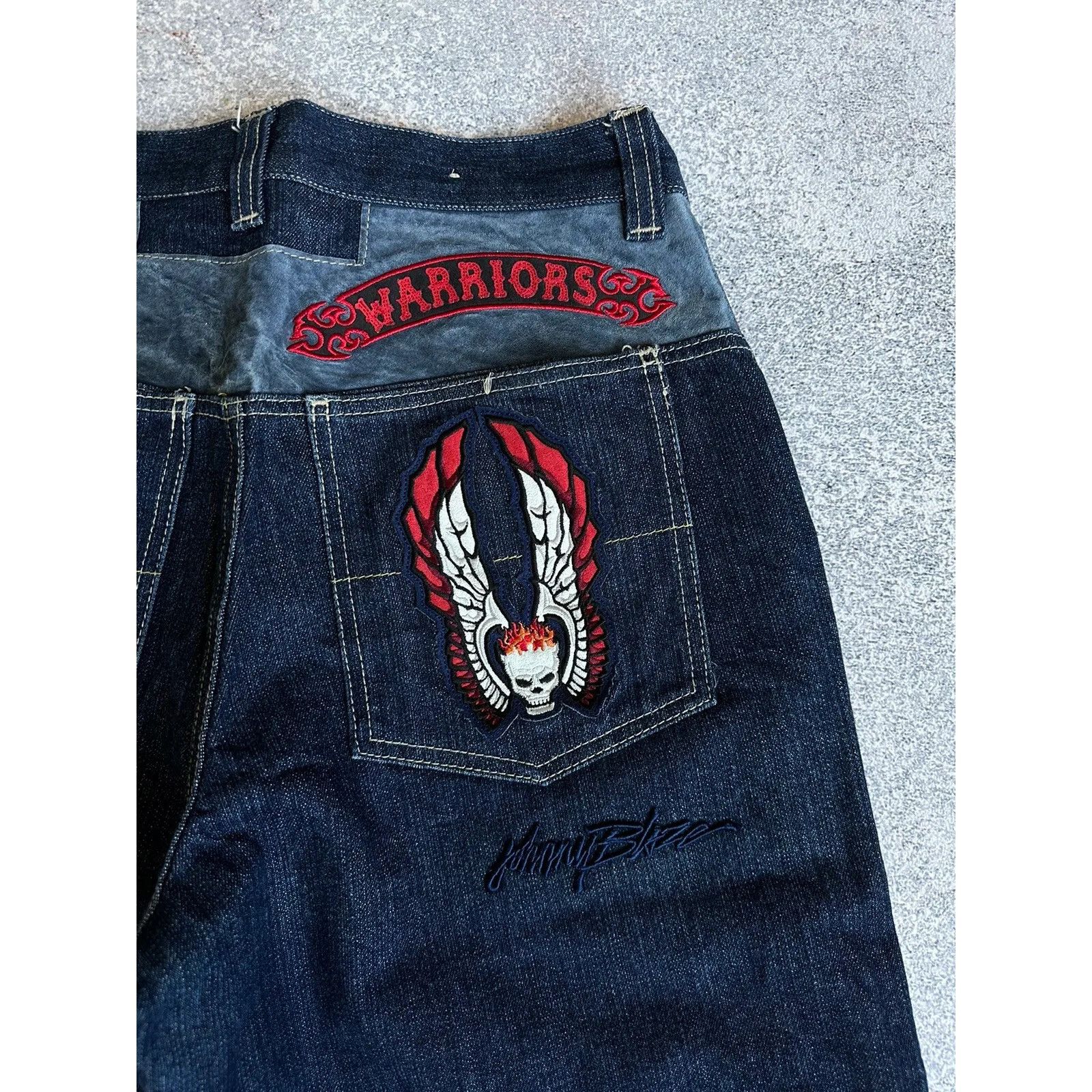 Vintage VTG Johnny Blaze Warriors Patchwork Embroidered Jeans Size US 32 / EU 48 - 5 Thumbnail