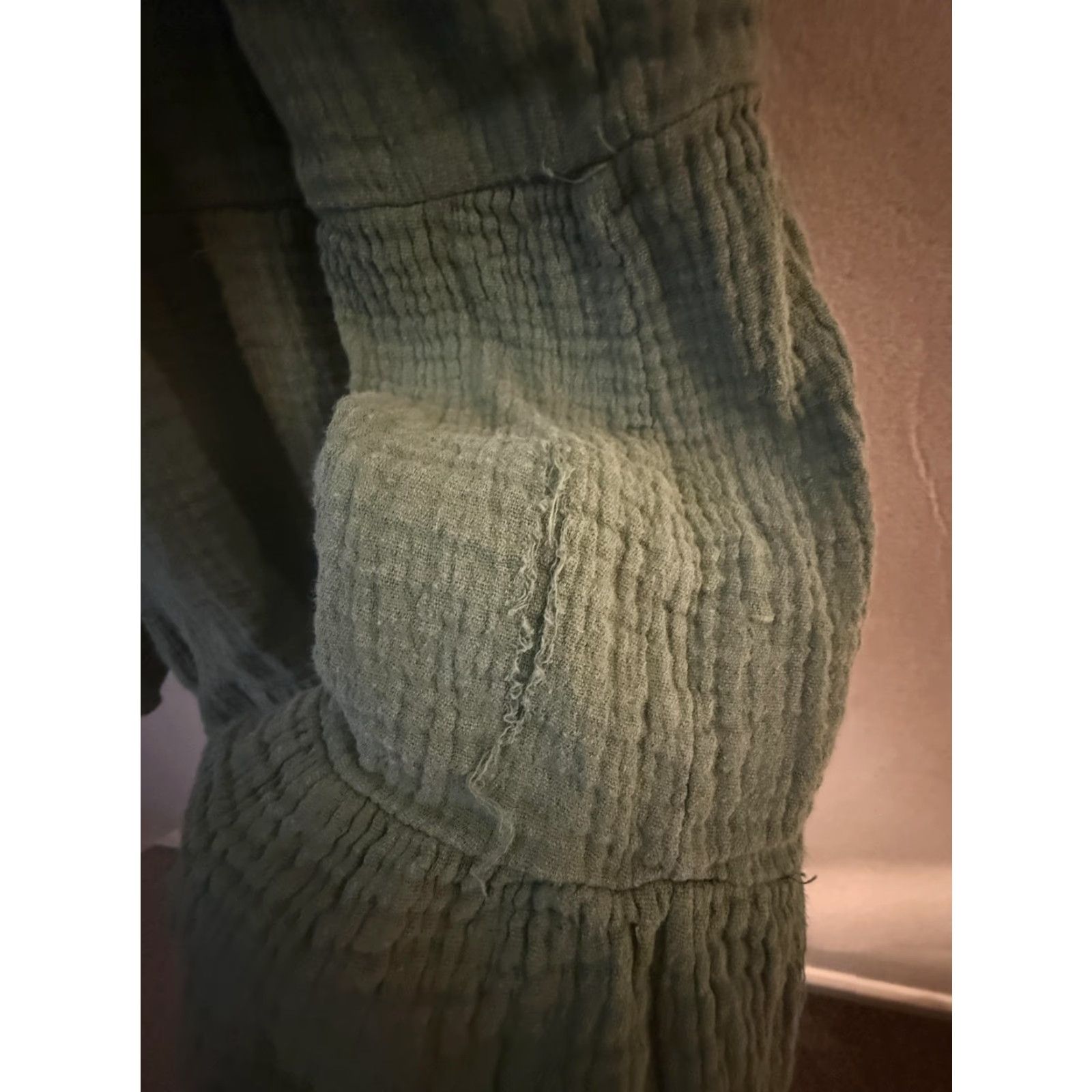 Vintage VINTAGE Entro Dress Womens Medium Green Cotton Gauze V Neck Swing Ruffle Hem Boho Tiered Size M / US 6-8 / IT 42-44 - 2 Thumbnail