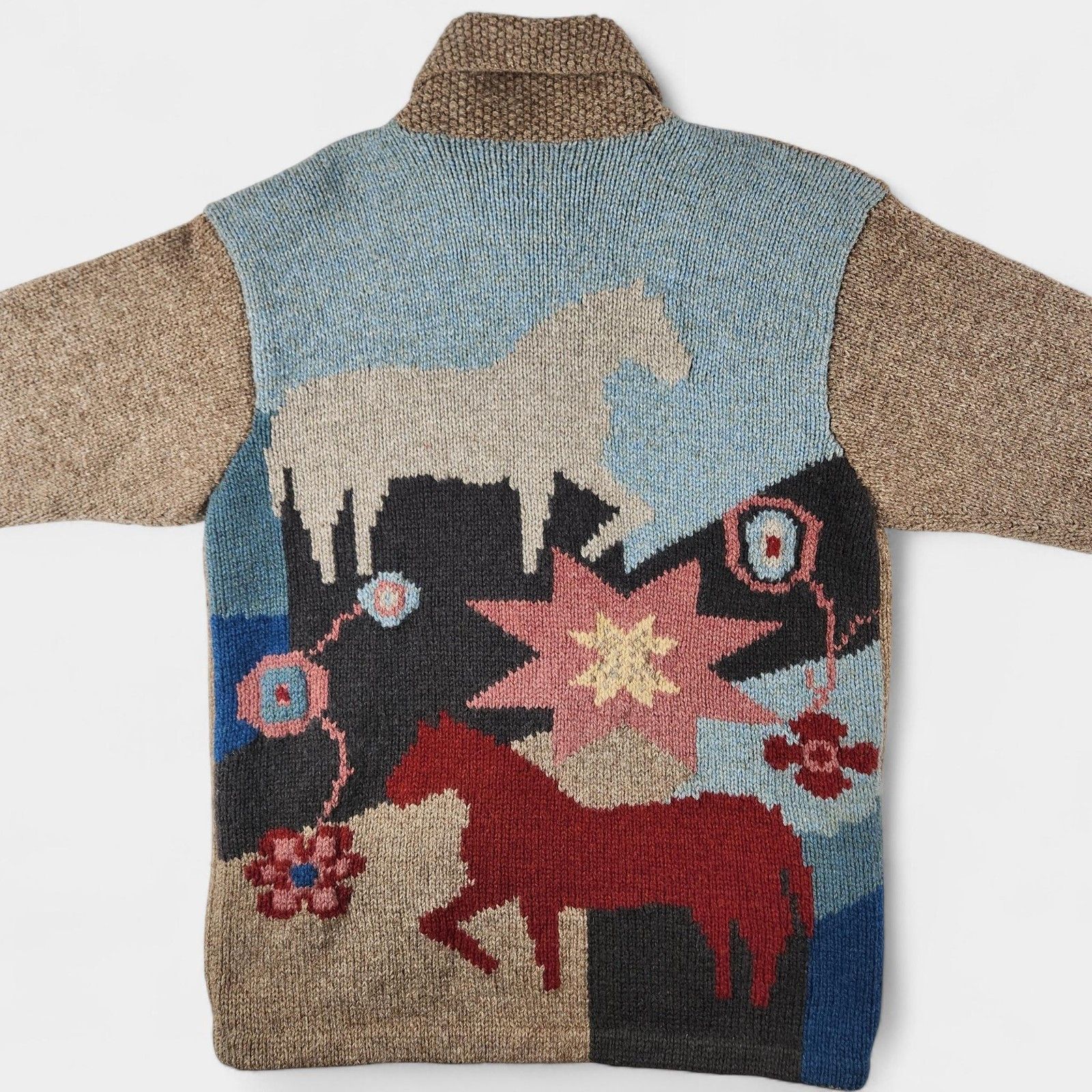 Polo Ralph Lauren Country 1990 Hand-Knit Shawl-Collar Southwestern Cardigan Size US L / EU 52-54 / 3 - 9 Thumbnail