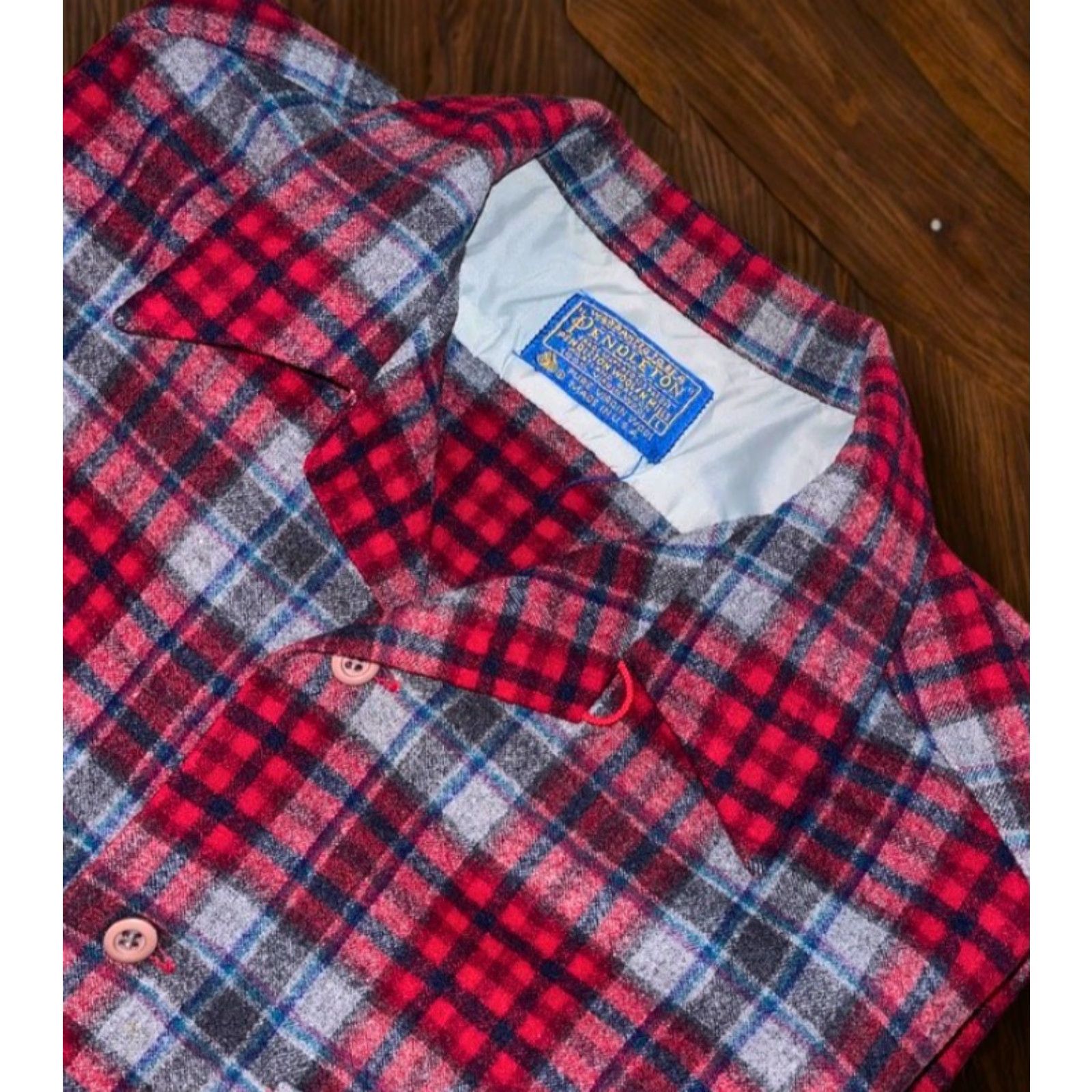 Pendleton VINTAGE Pendleton Board Shirt Jacket Shacket Red Plaid Wool Loop Collar Men’s L USA Size US L / EU 52-54 / 3 - 2 Thumbnail