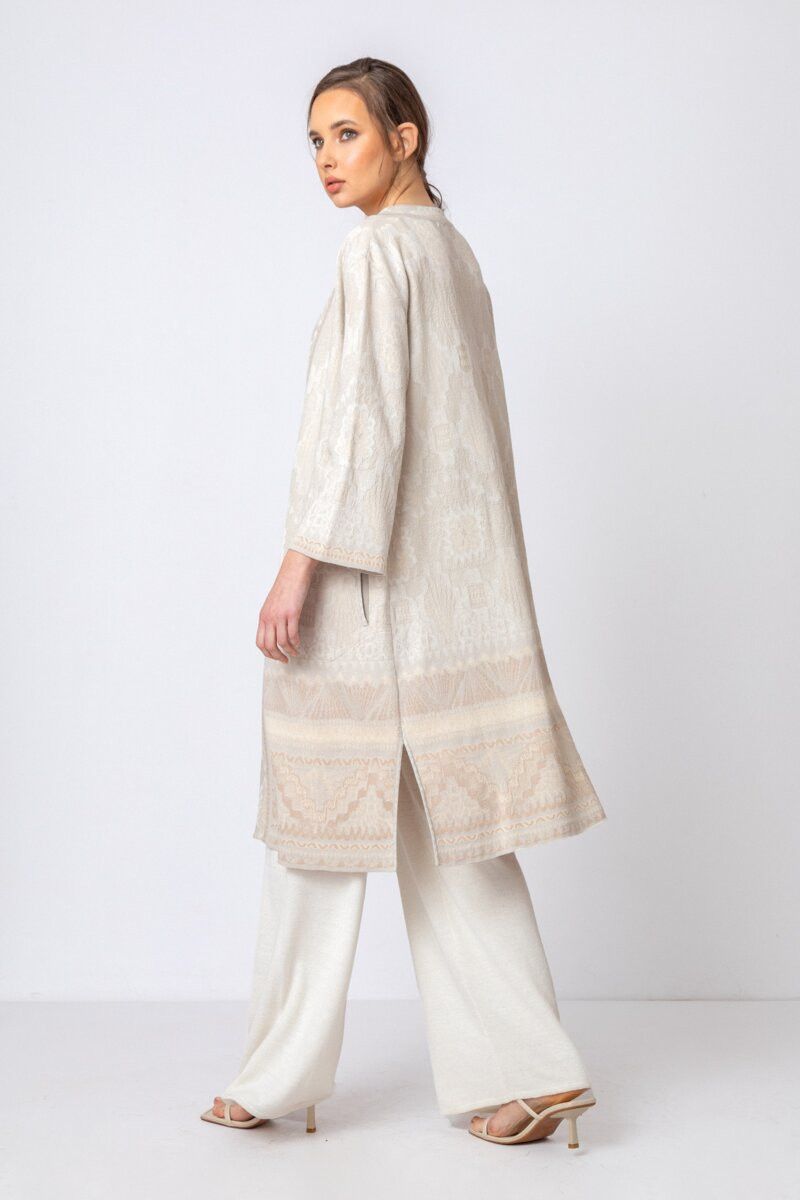 Designer Ivko Ornament Pattern Long Cardigan Off-White Size 38 (0478) Size M / US 6-8 / IT 42-44 - 1 Thumbnail