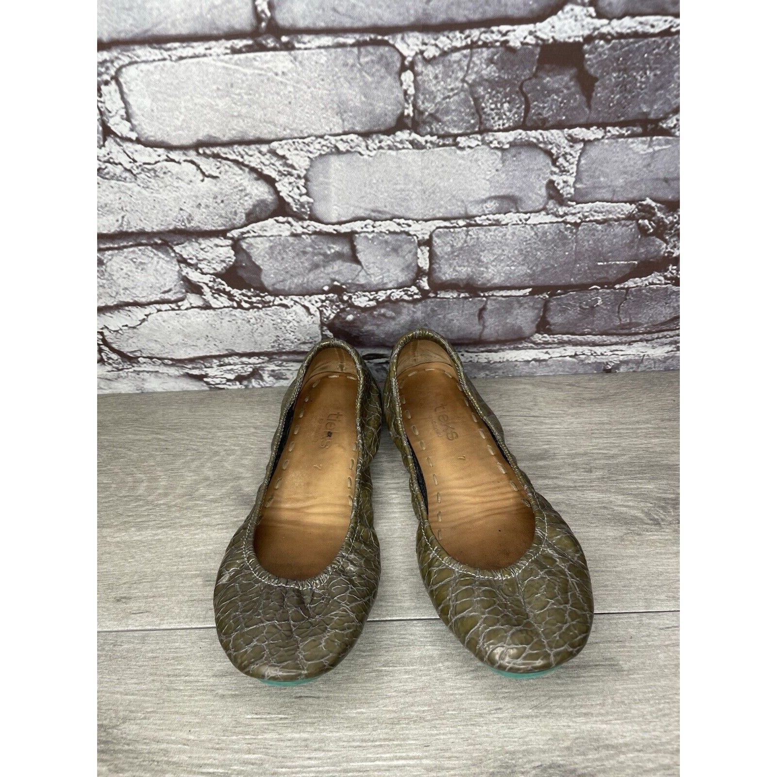 Other Tieks Green Grey Leather Croc Patent Leather Ballet Flats Sh Size US 7 / IT 37 - 21 Thumbnail