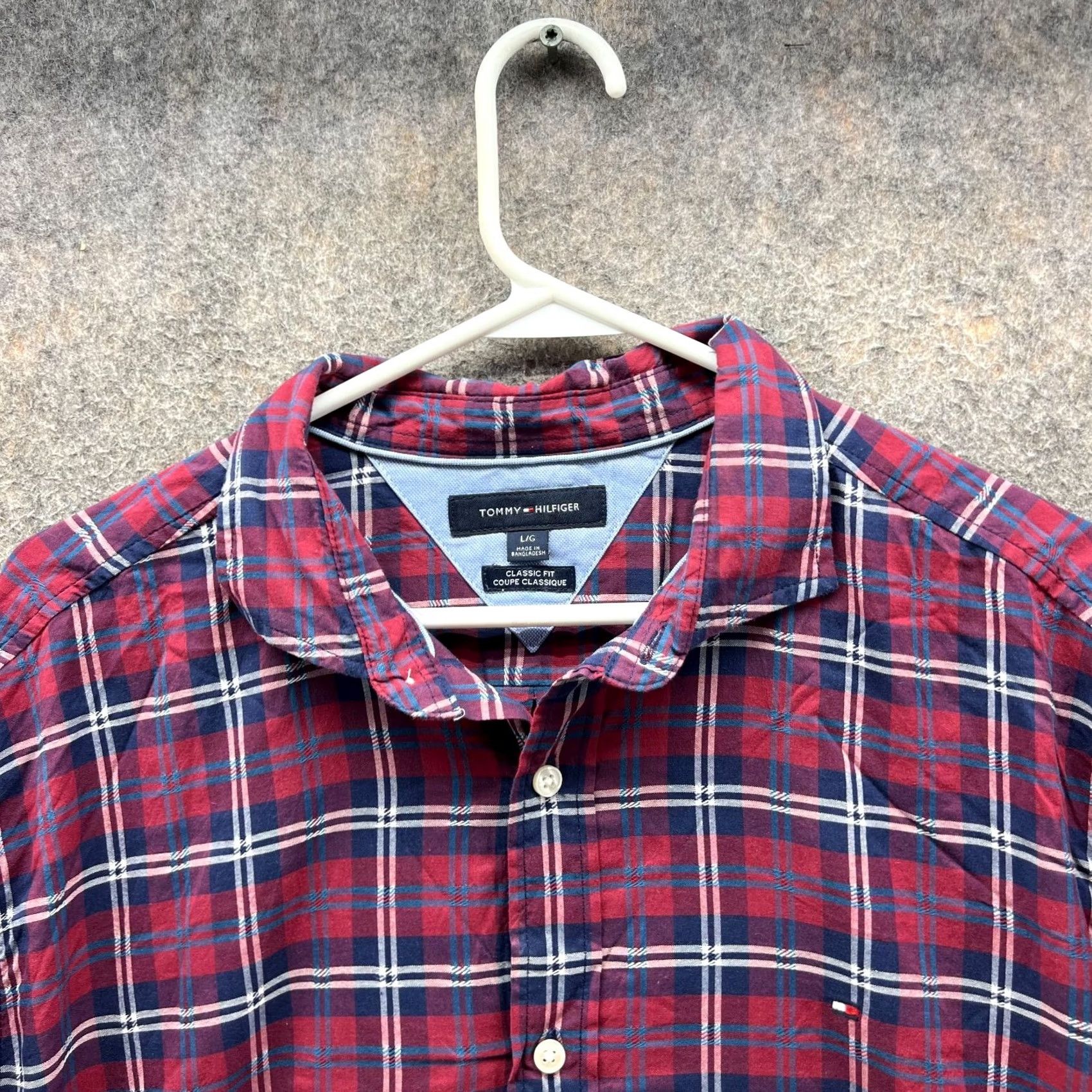 Tommy Hilfiger VINTAGE Tommy Hilfiger Dress Shirt Men L Red Blue Button-Down Plaid Classic Preppy Shirt Size 42R - 4 Thumbnail