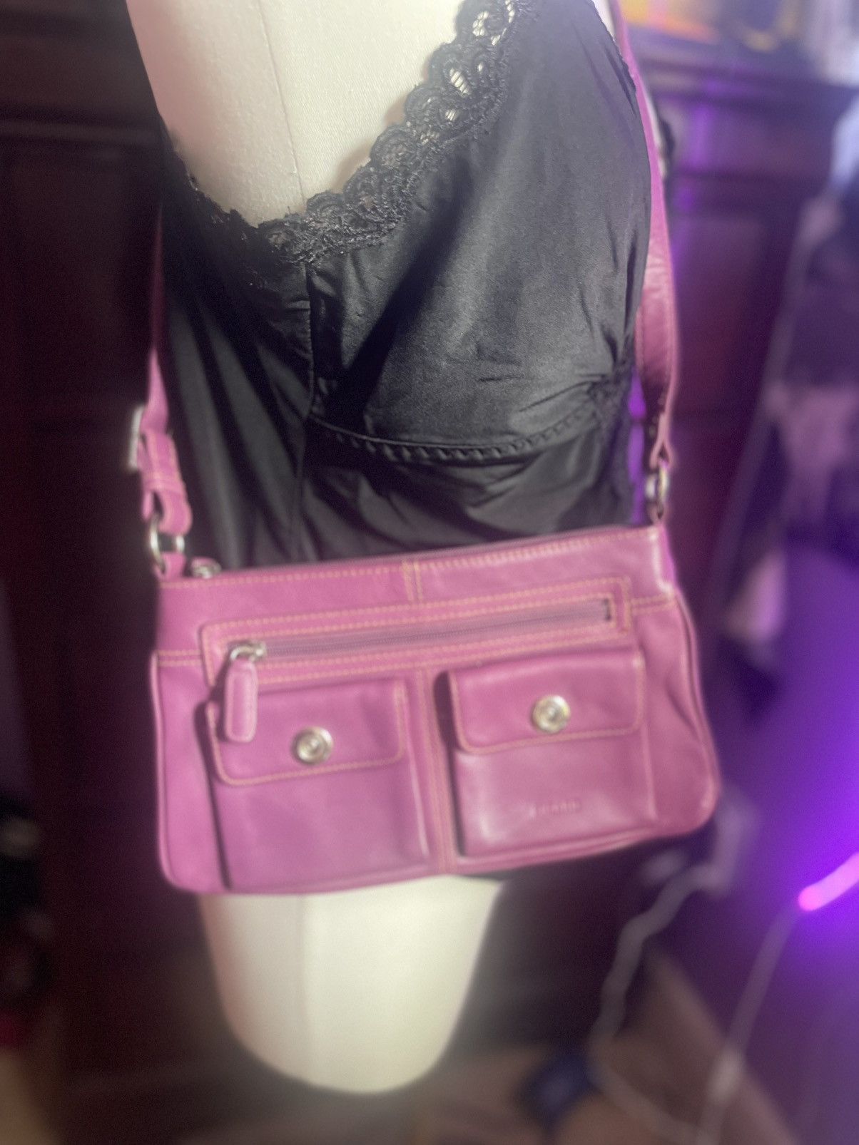 PICARD Vintage Purple leather crossbody bag with adjustable strap Size ONE SIZE - 5 Thumbnail