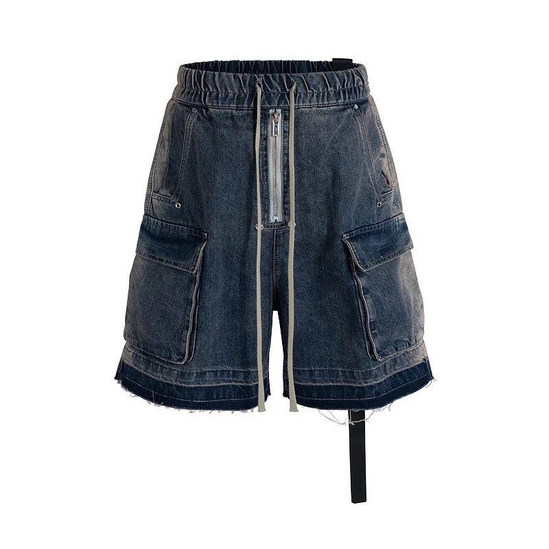 image of Vintage Zipper Pocket Washed Blue Distressed Shorts, Men's (Size 32)