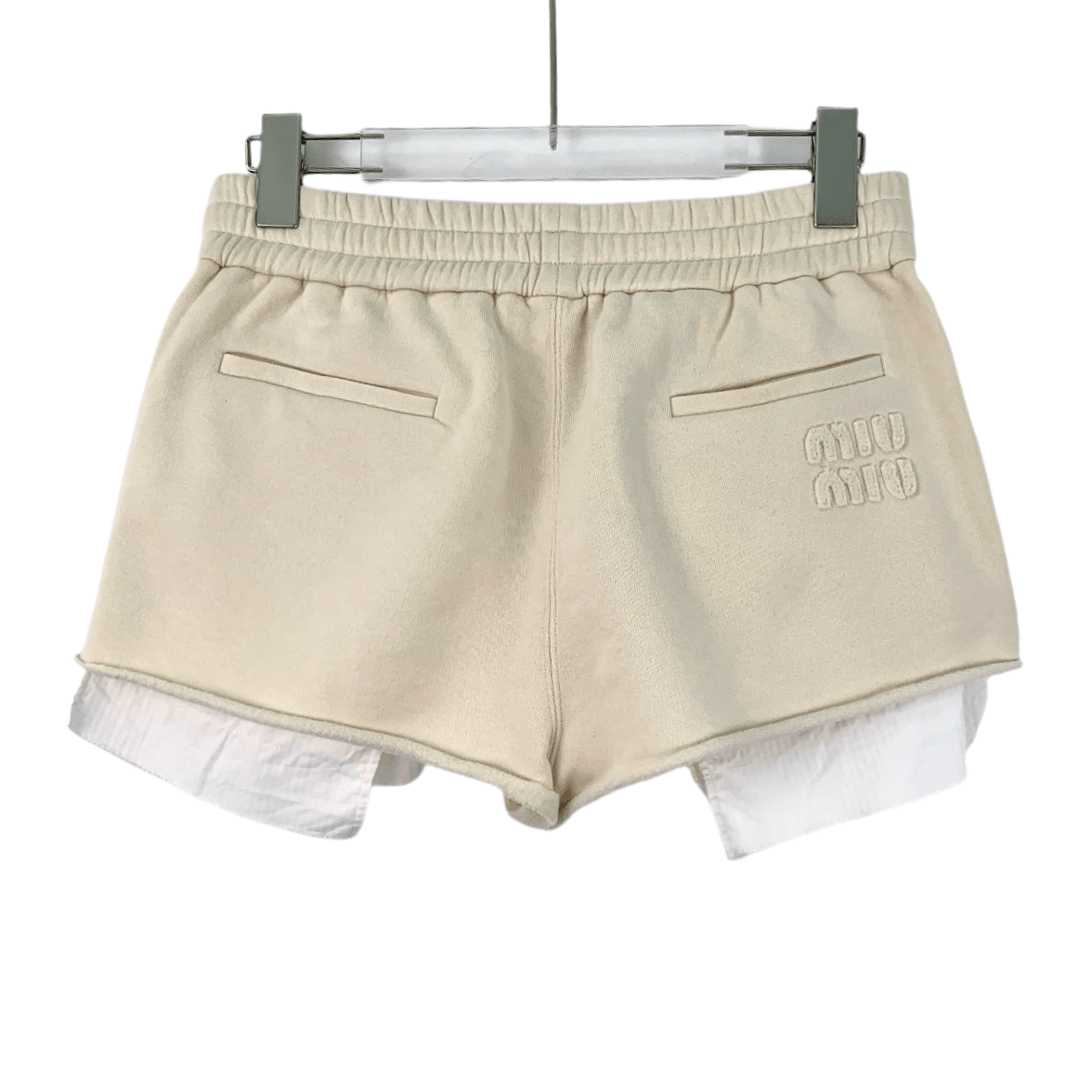 Miu Miu Miu Miu Beige Cotton Logo Drawstring Shorts (Size M) Size 40" / US 18 - 8 Thumbnail