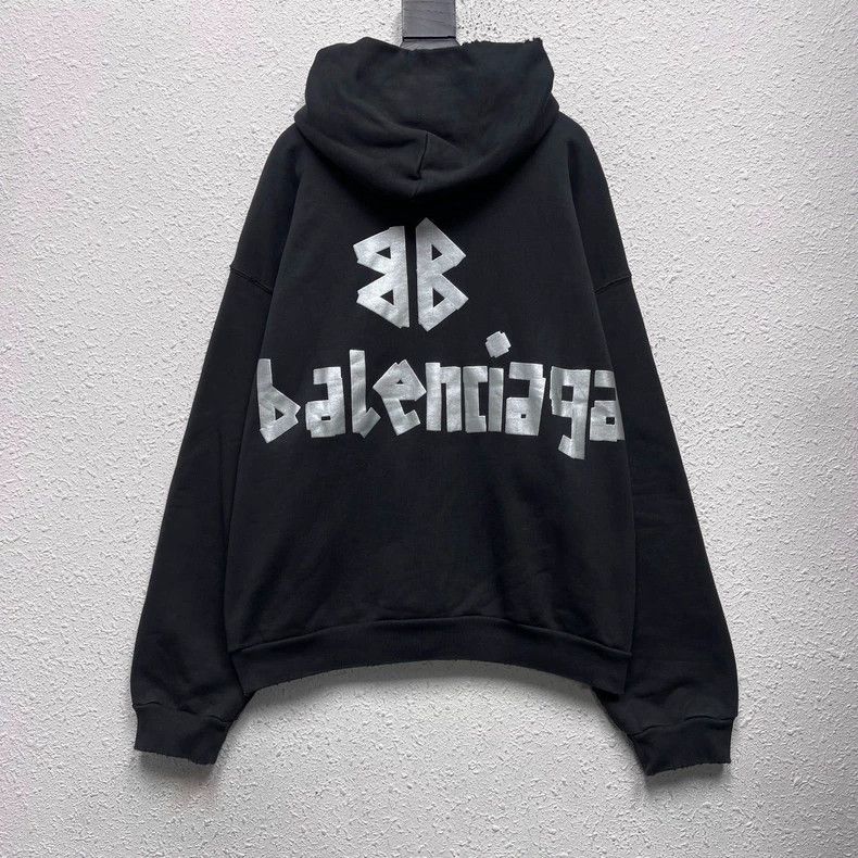 Balenciaga Balenciaga Black and silver tape Logo hoodie Size US XXS / EU 40 - 2 Thumbnail