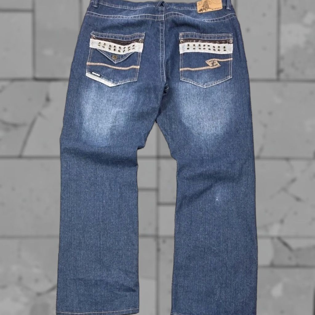 Enyce VTG Enyce Jeans Wide Leg Baggy Denim Fade Mens 42x34 Embroidered Leather Pocket Jeans 42 Blue Wide-Leg Hip Hop 90s Mens Size US 42 / EU 58 - 1 Thumbnail