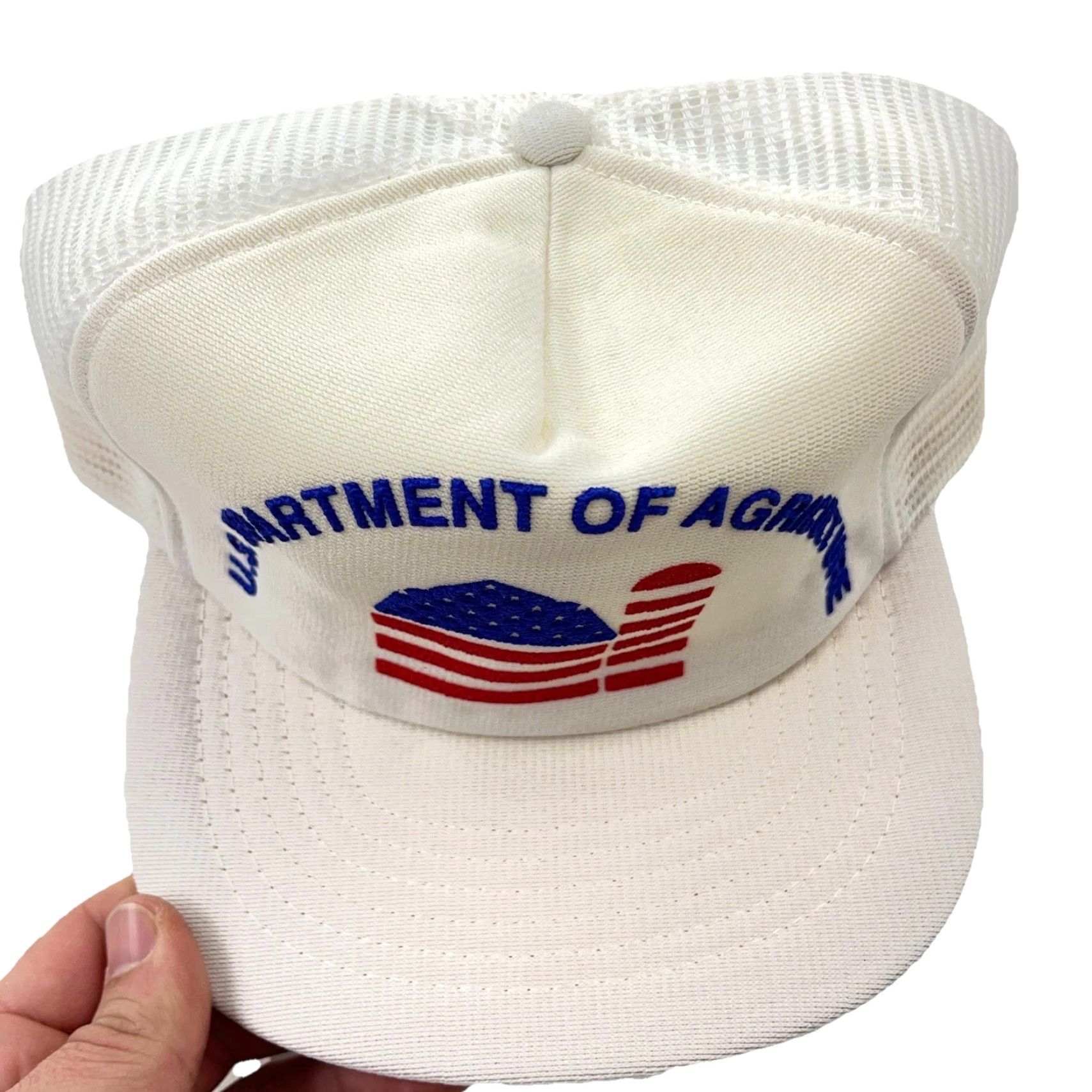 Vintage VINTAGE US Department Of Agriculture Trucker Hat Cap Made In USA White Cotton Twill Adjustable Outdoor Logo 80s 90s Retro Dad Mens Hat Size ONE SIZE - 3 Thumbnail