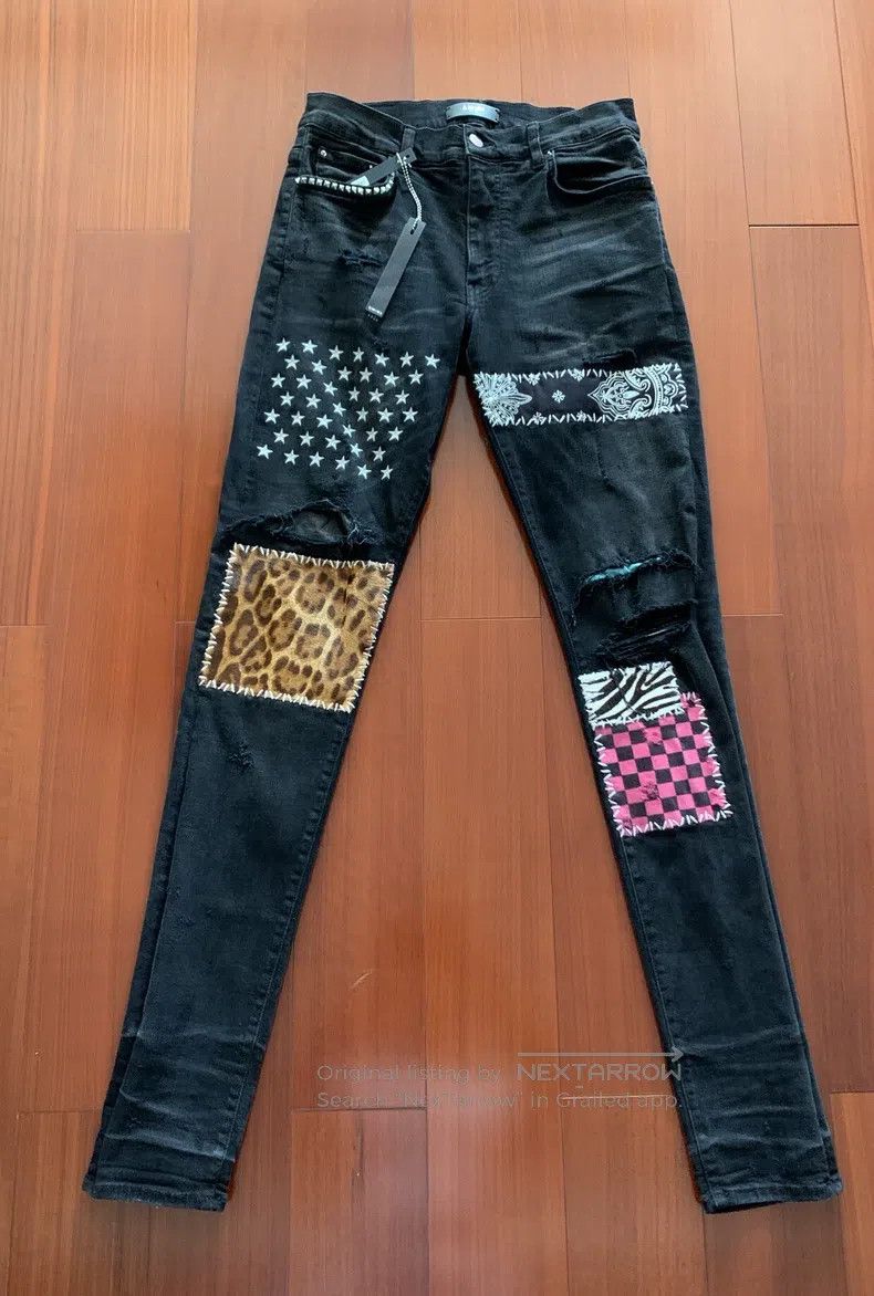 Amiri Amiri Classic Multi-Element Checkerboard Patchwork Black J Size US 32 / EU 48 - 1 Thumbnail