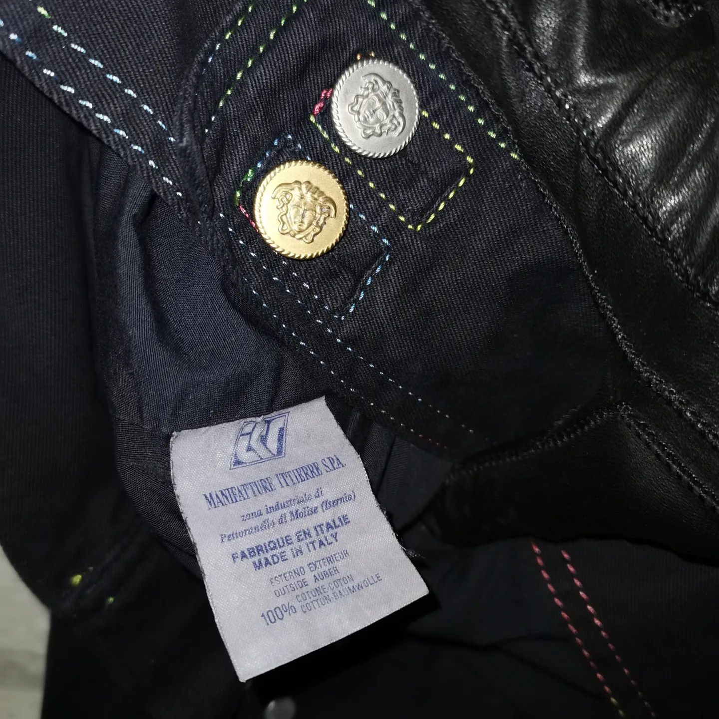 Versace × Versace Jeans Couture × Vintage Versace rainbow contrast stitching denim jacket y2k vintage Size US XS / EU 42 / 0 - 2 Thumbnail
