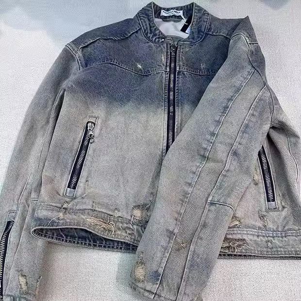 Japanese Brand × Vintage Collarless wash denim motorcycle jacket Size US M / EU 48-50 / 2 - 2 Thumbnail