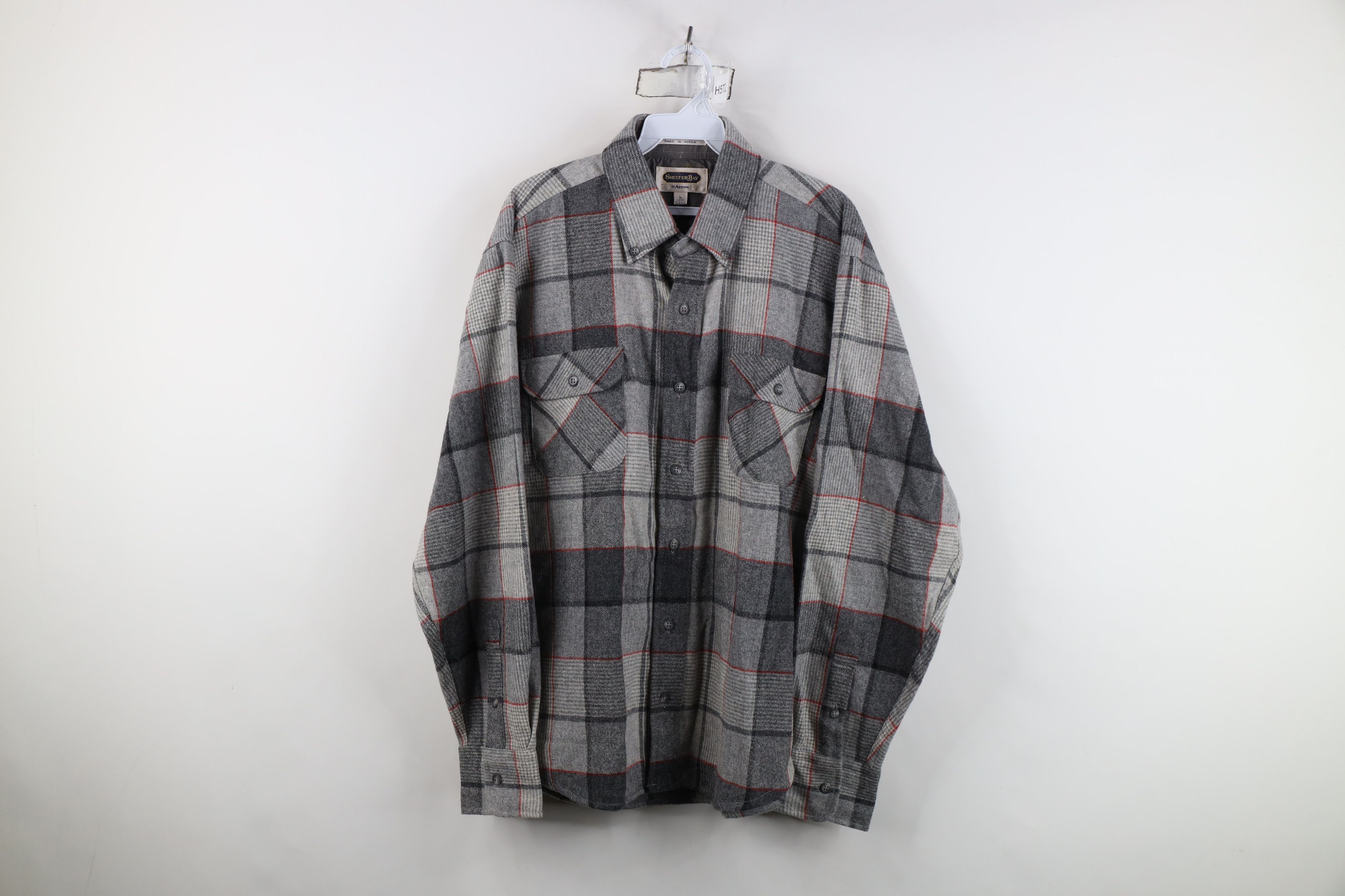 Vintage Vintage 70s 80s Streetwear Knit Collared Button Shirt Plaid Size US L / EU 52-54 / 3 - 1 Thumbnail